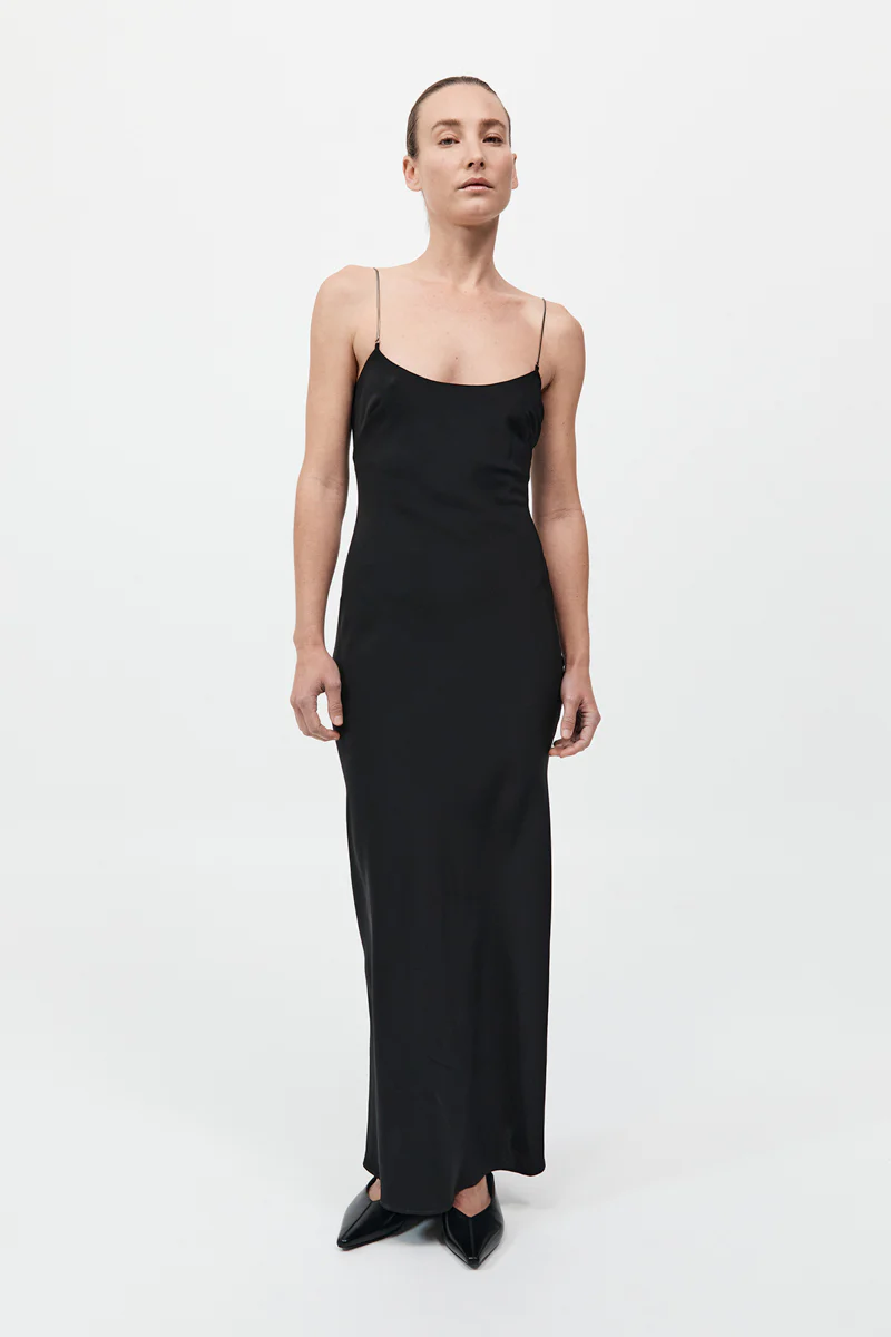 Fine Chain Silk Slip Dress - Black