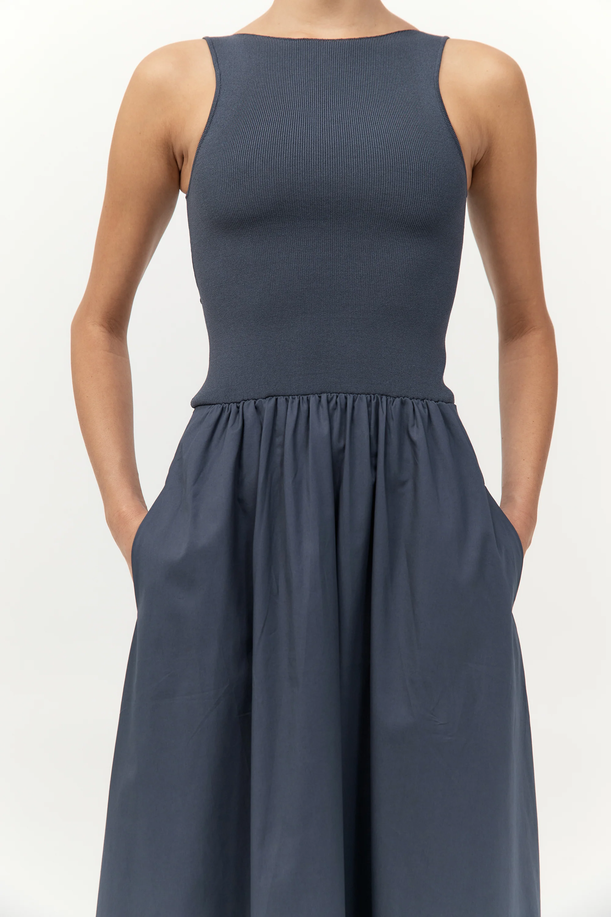 Bateau Cut Out Dress - Graphite