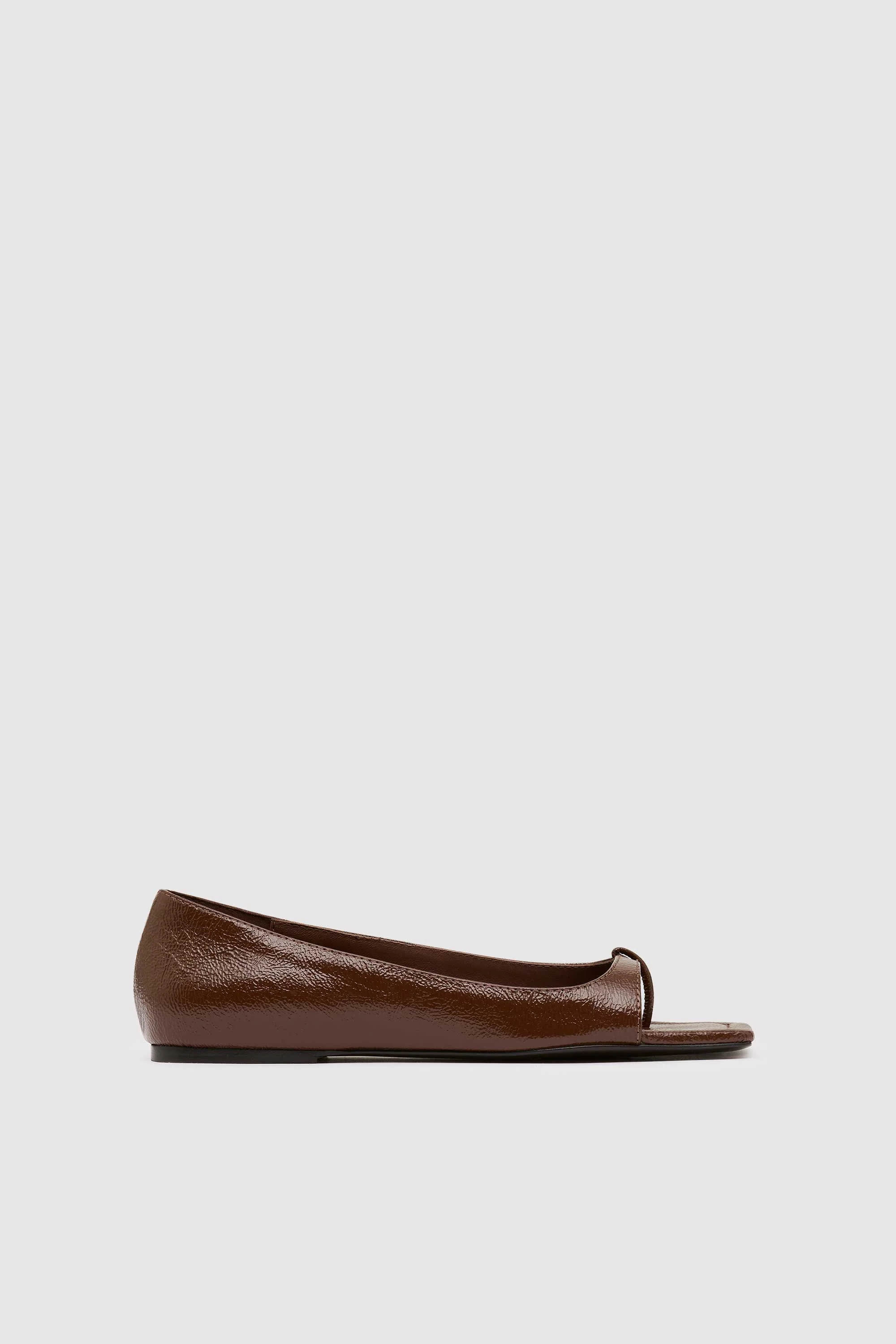 90s Square Toe Flat - Patent Liqueur