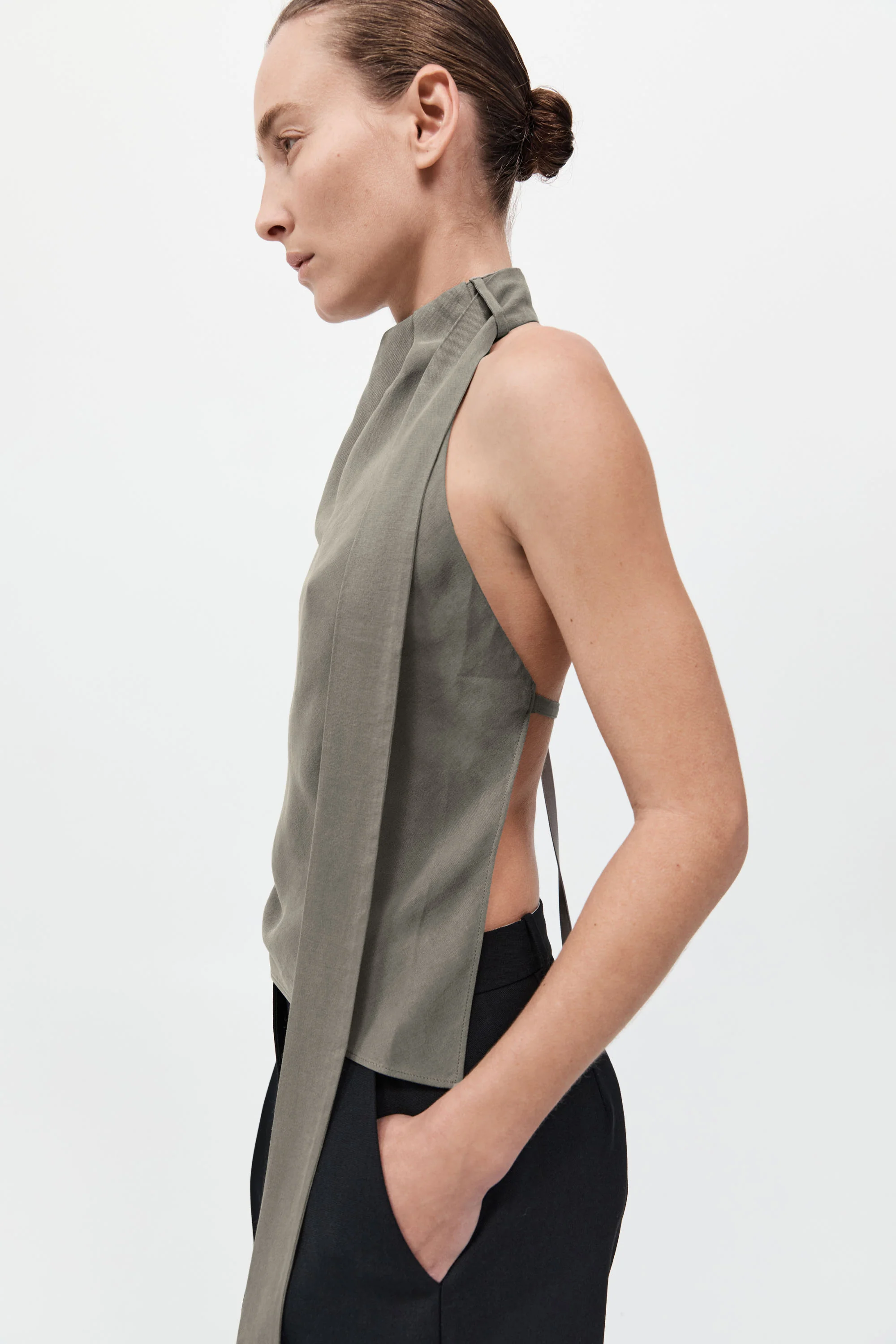 Silk Scarf Top - Smokey Olive