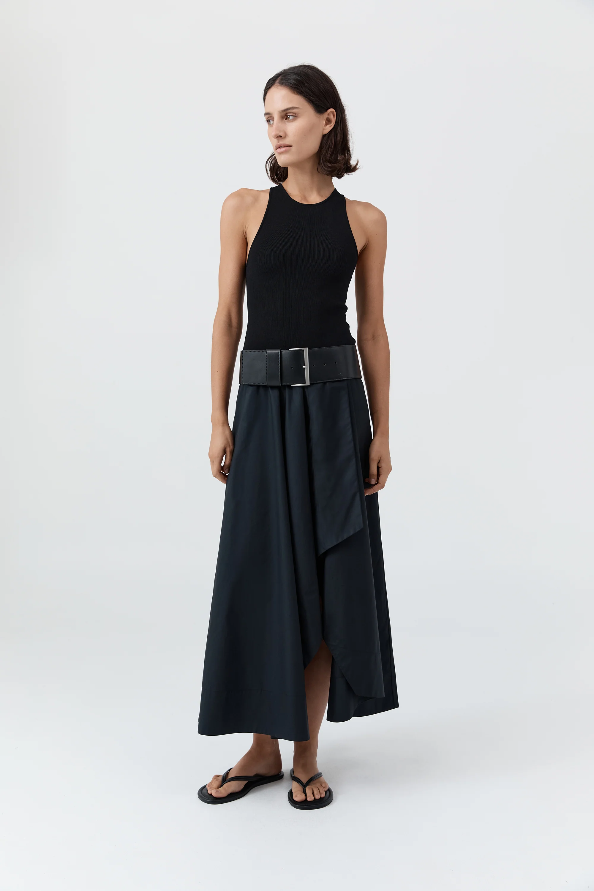 Knit Bodice Asymm Dress - Black