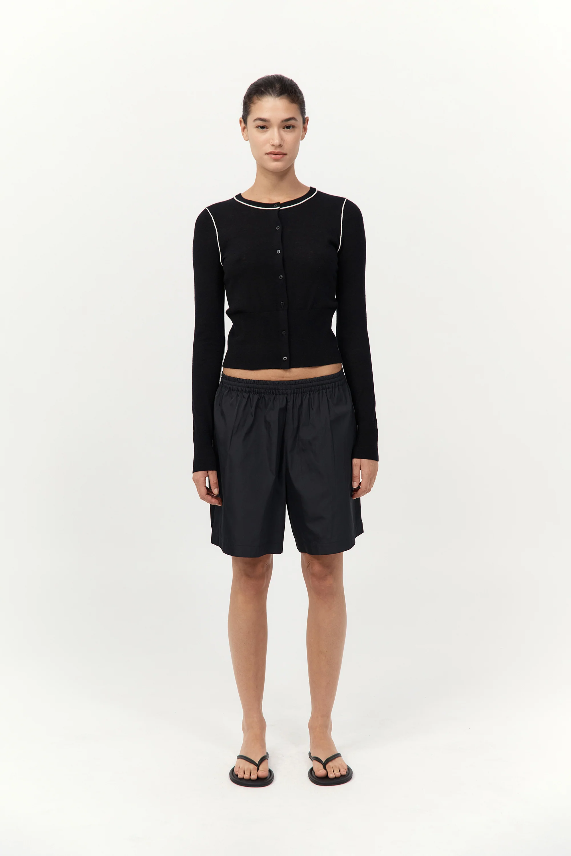 Wool Fine Line Cardigan - Black / Off White