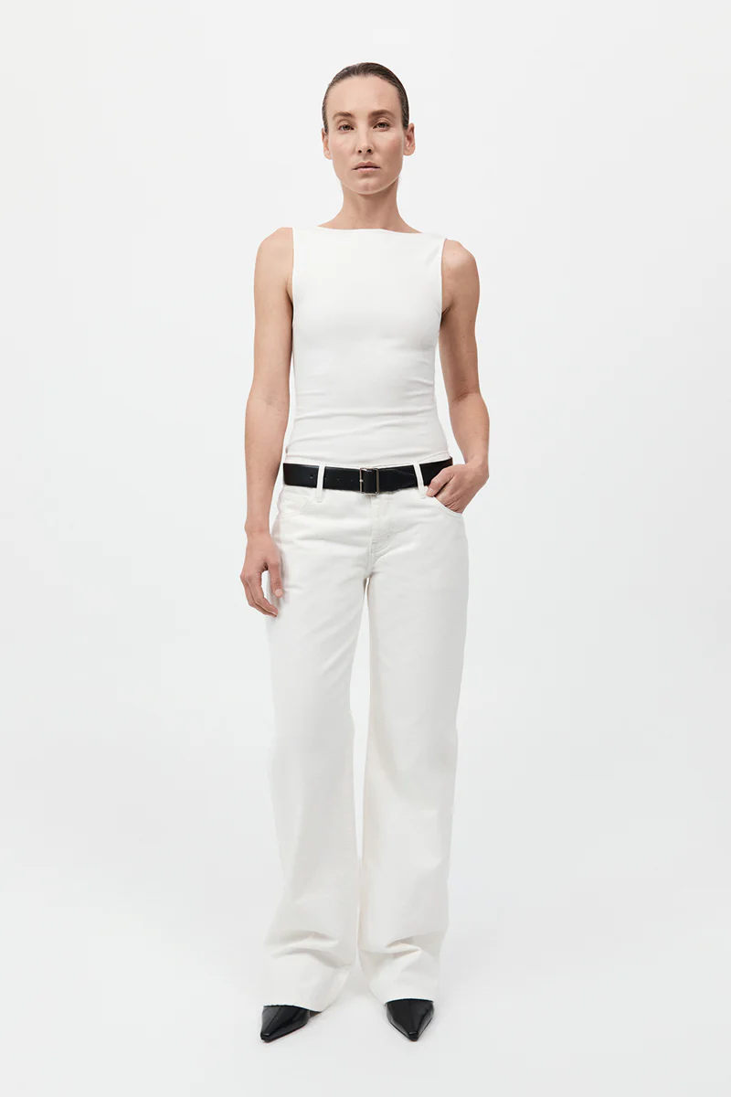 Rib Bateau Cut Out Top - White