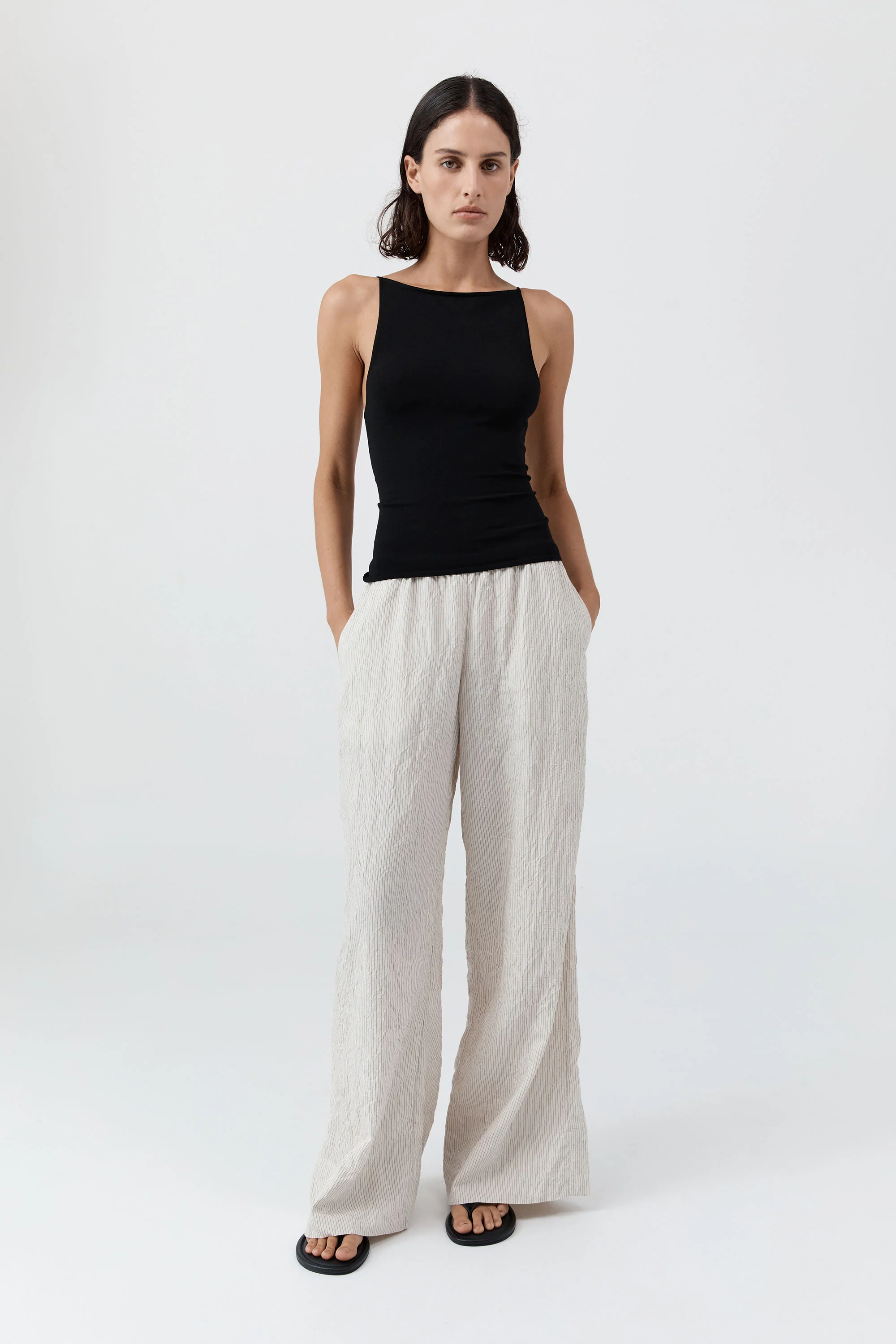 Relaxed Crushed Pant - Petite Pinstripe
