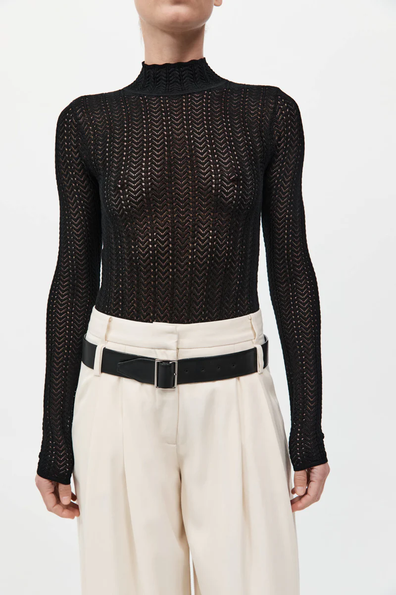 Textured Knit Bodysuit - Black