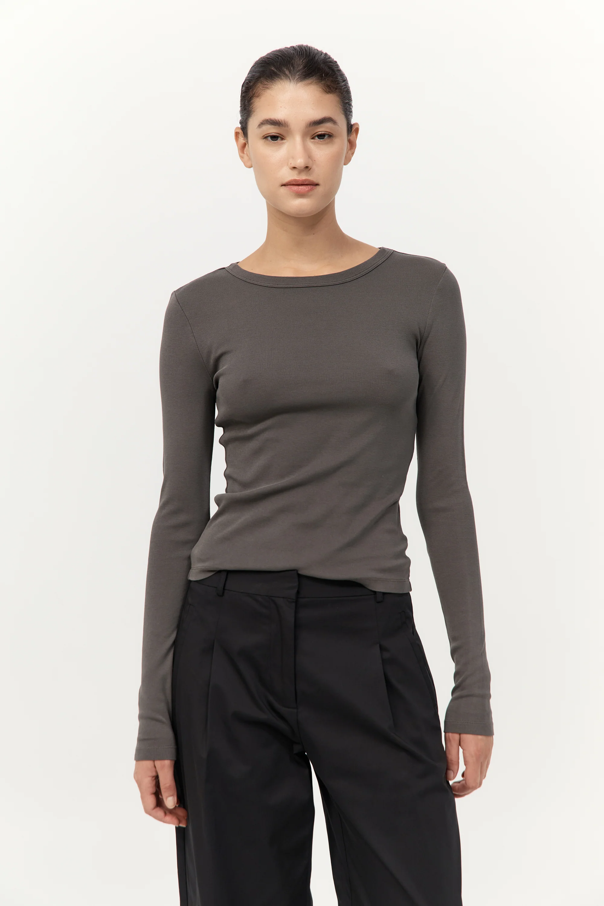 Organic Cotton Long Sleeve Top - Khaki