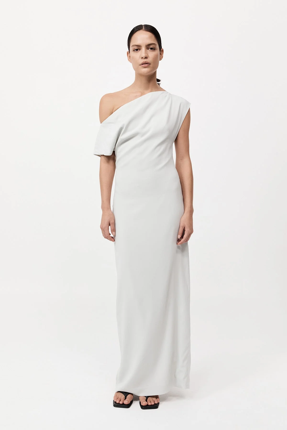 Asymmetric Off Shoulder Dress - Silver
