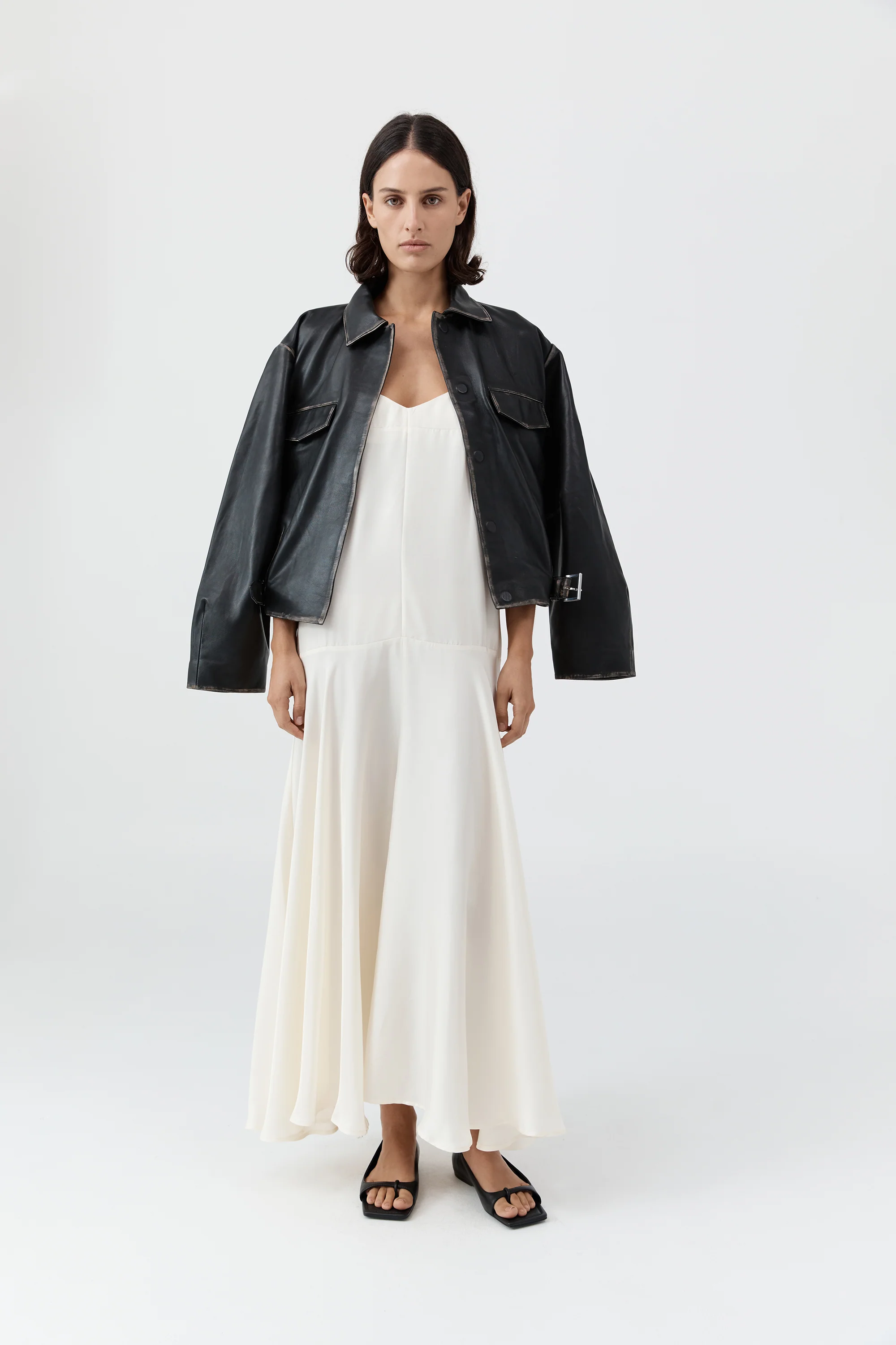 Silk Twill Relaxed Slip Dress - Milk