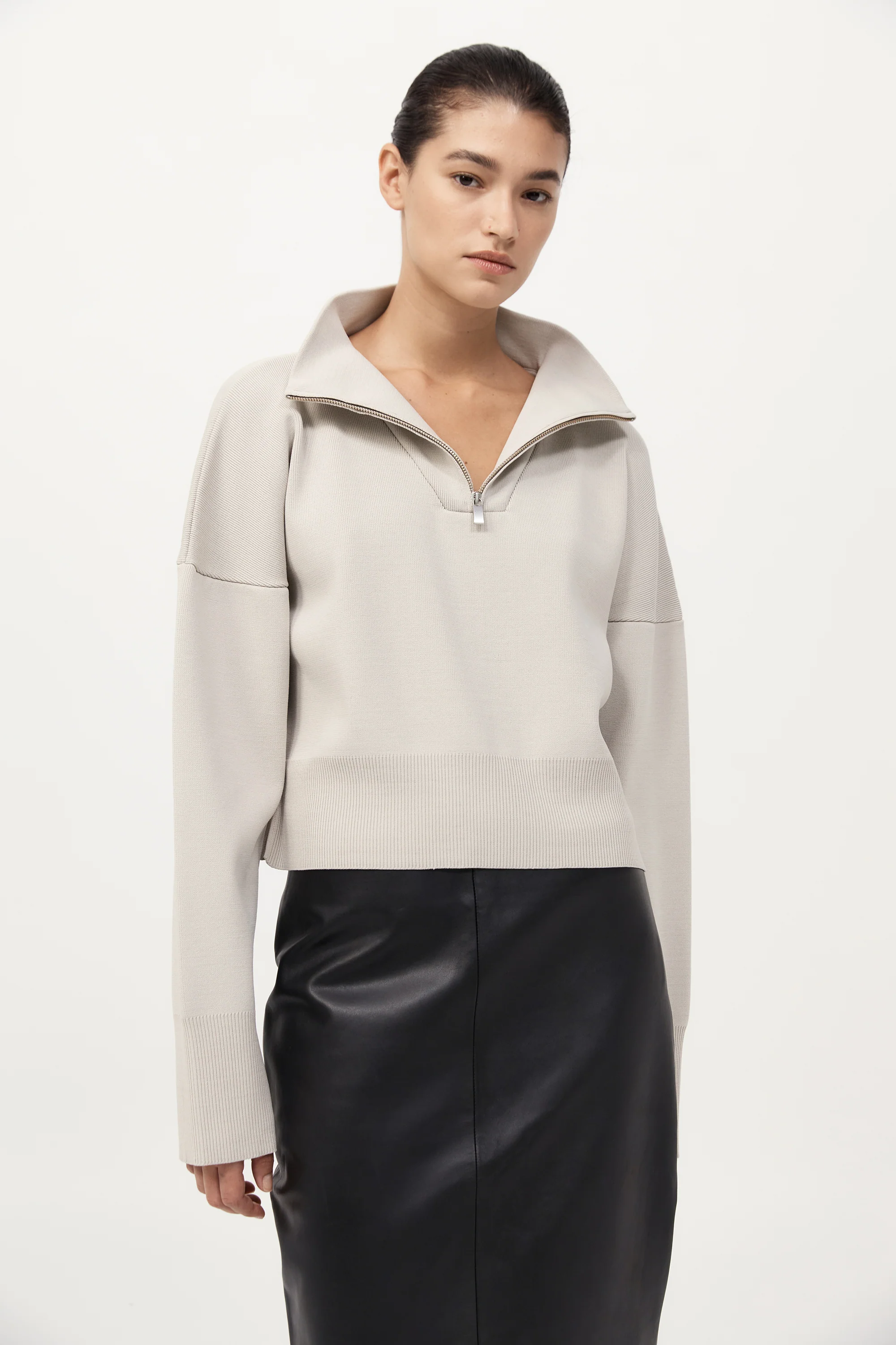 Milano Knit Zip Jumper - Silver