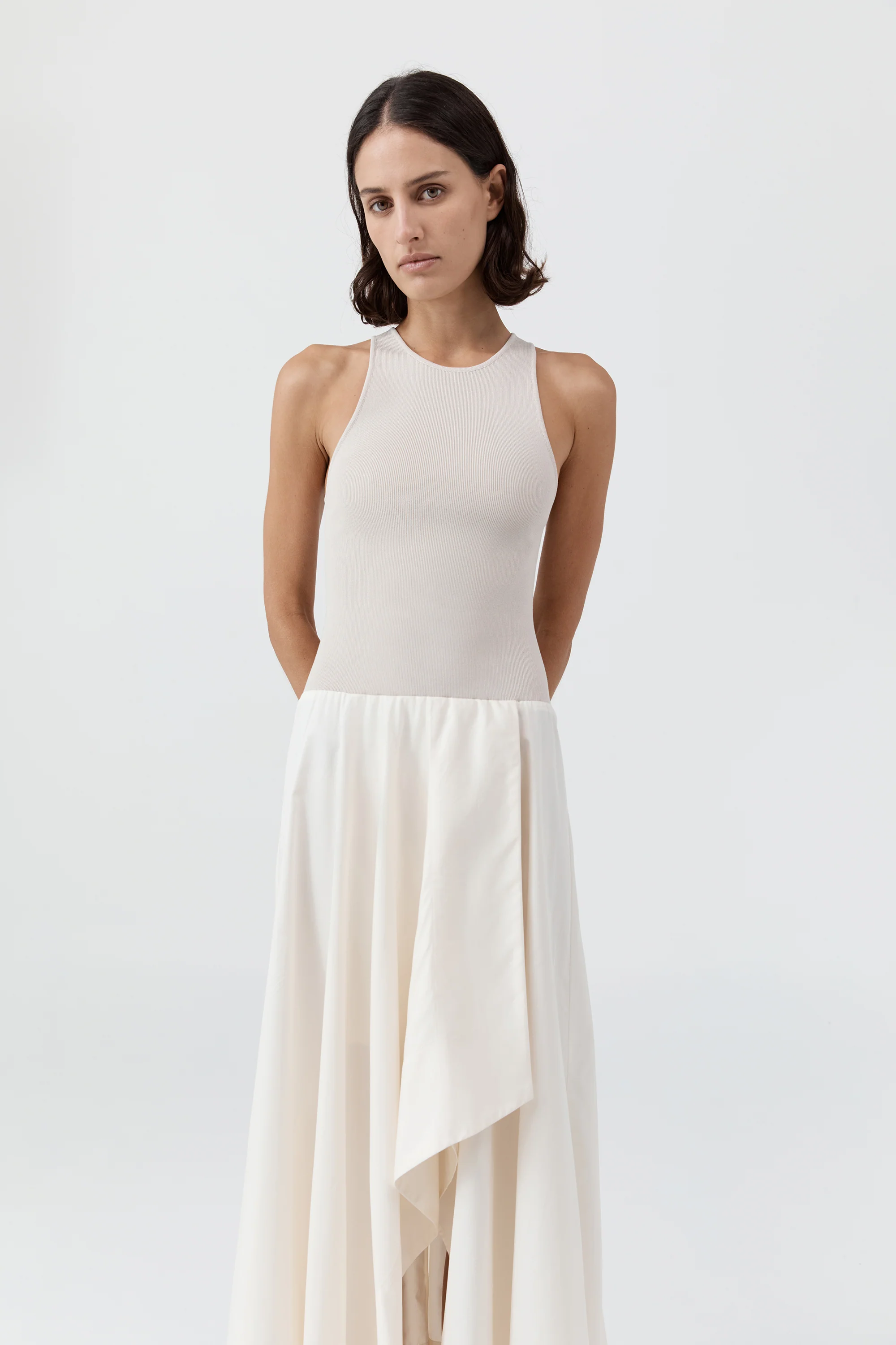 Knit Bodice Asymm Dress - Ecru