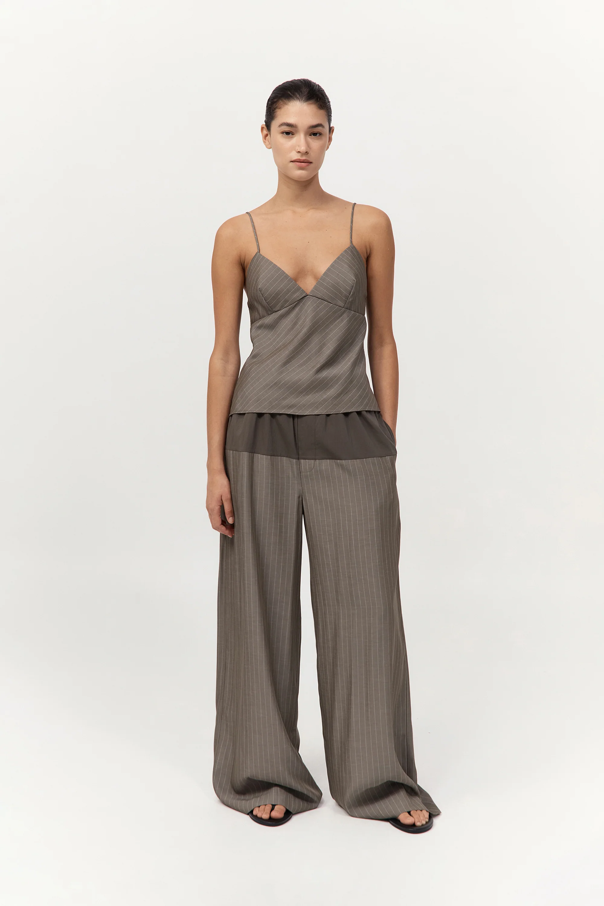 Bias Cami - Khaki Pinstripe