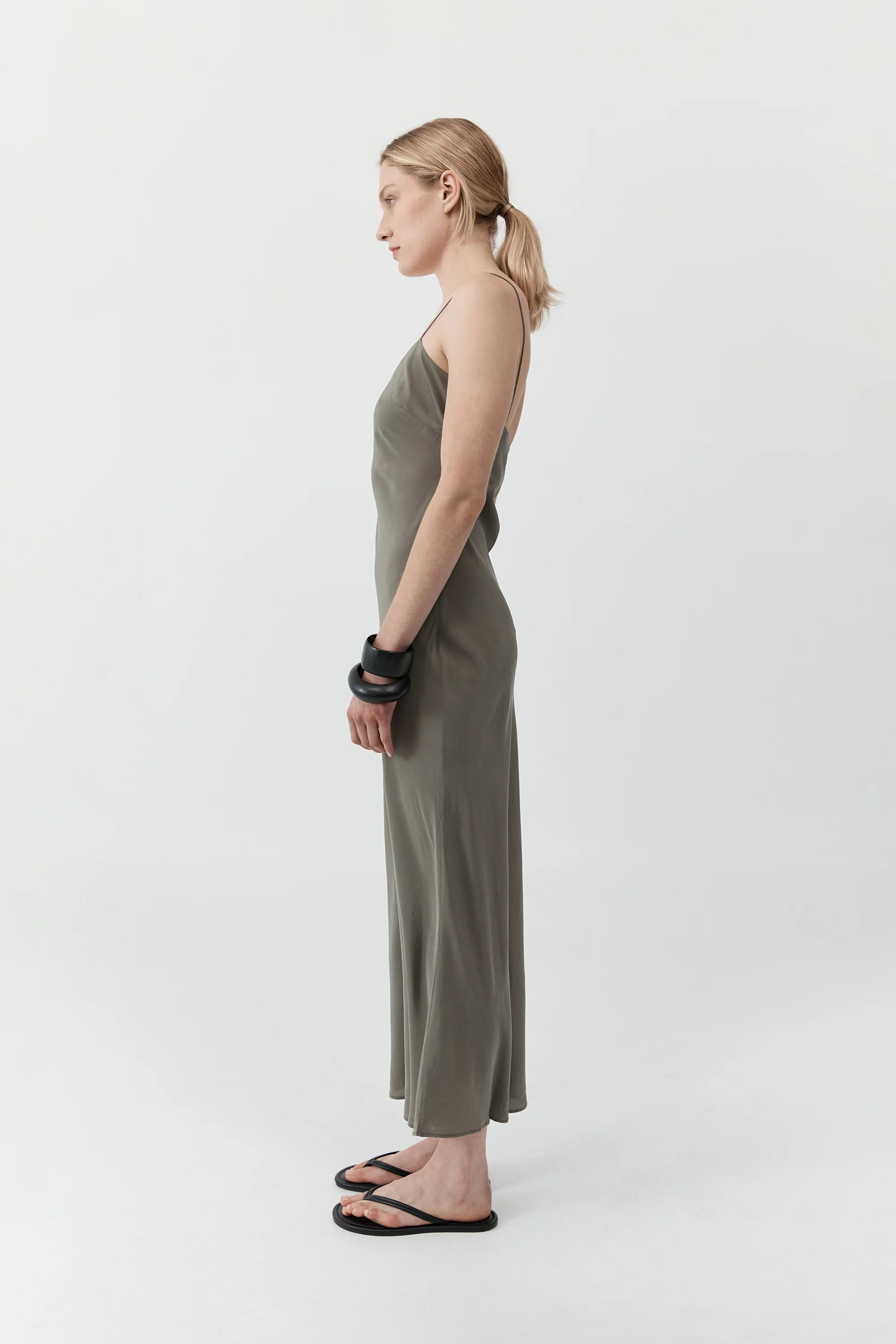 Silk Slip Dress - Smokey Olive