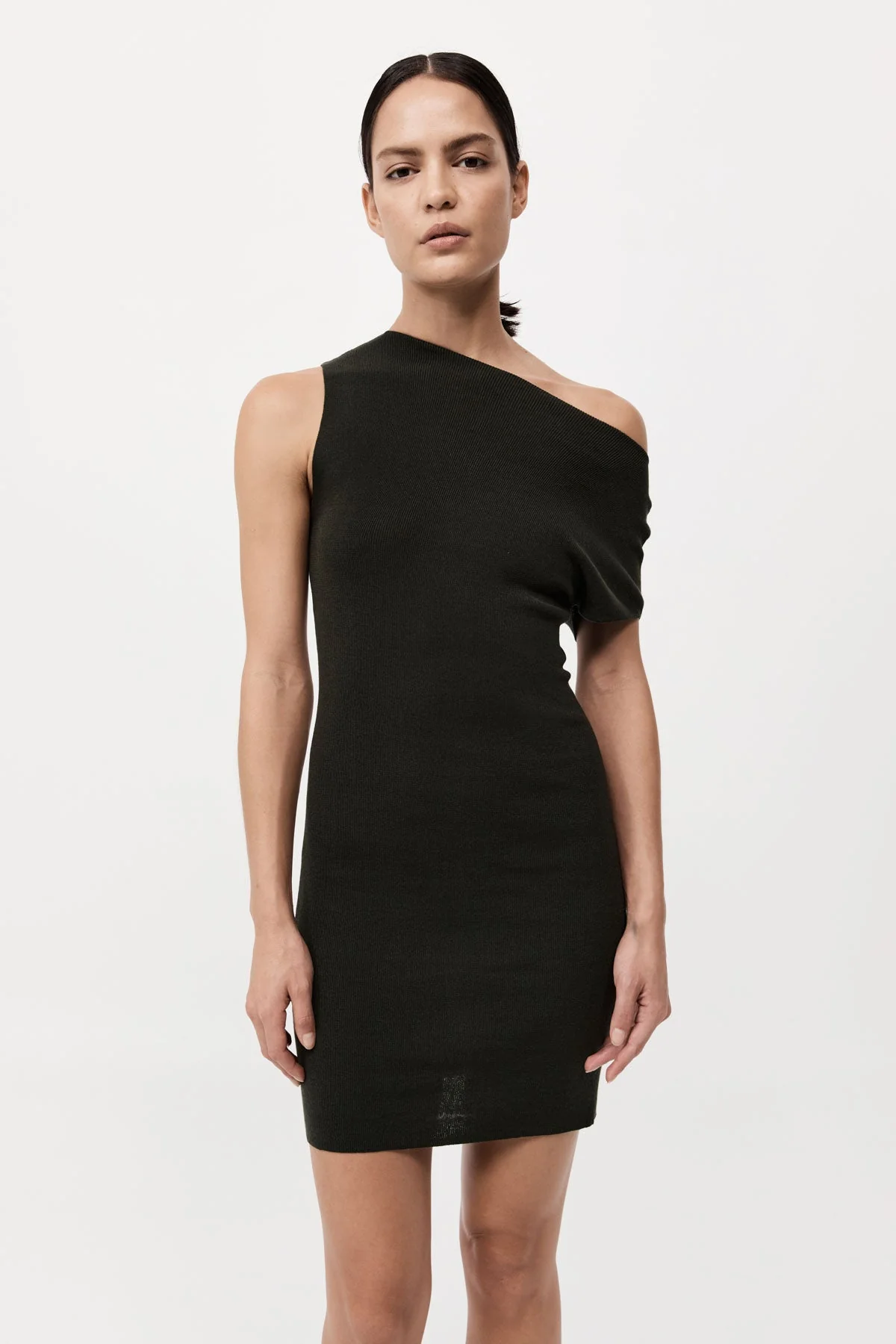 Asymmetric Knit Mini Dress - Basil