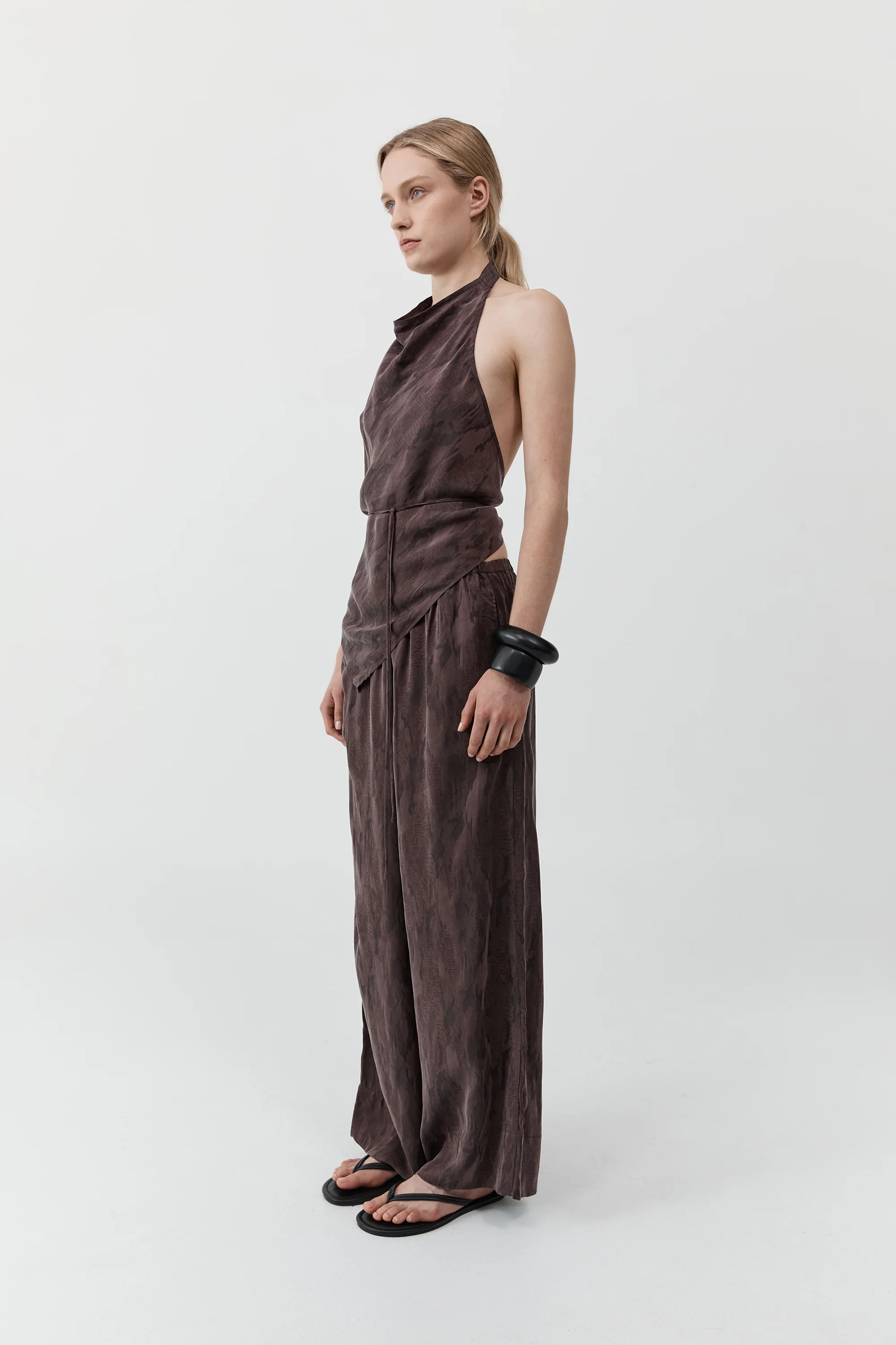 Jacquard Relaxed Pants - Chocolate Plum