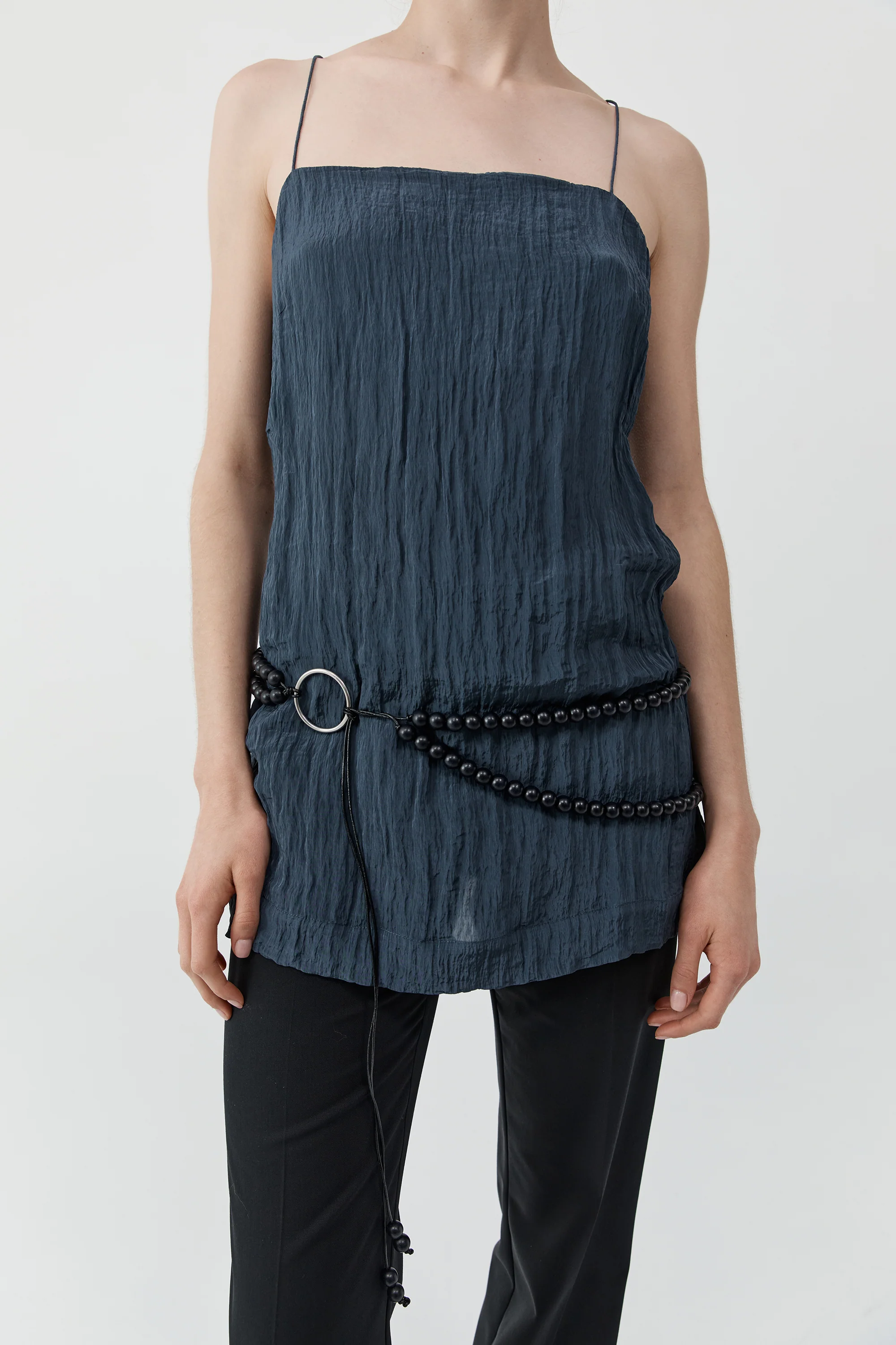 Crinkle Square Neck Mini Dress - Ink