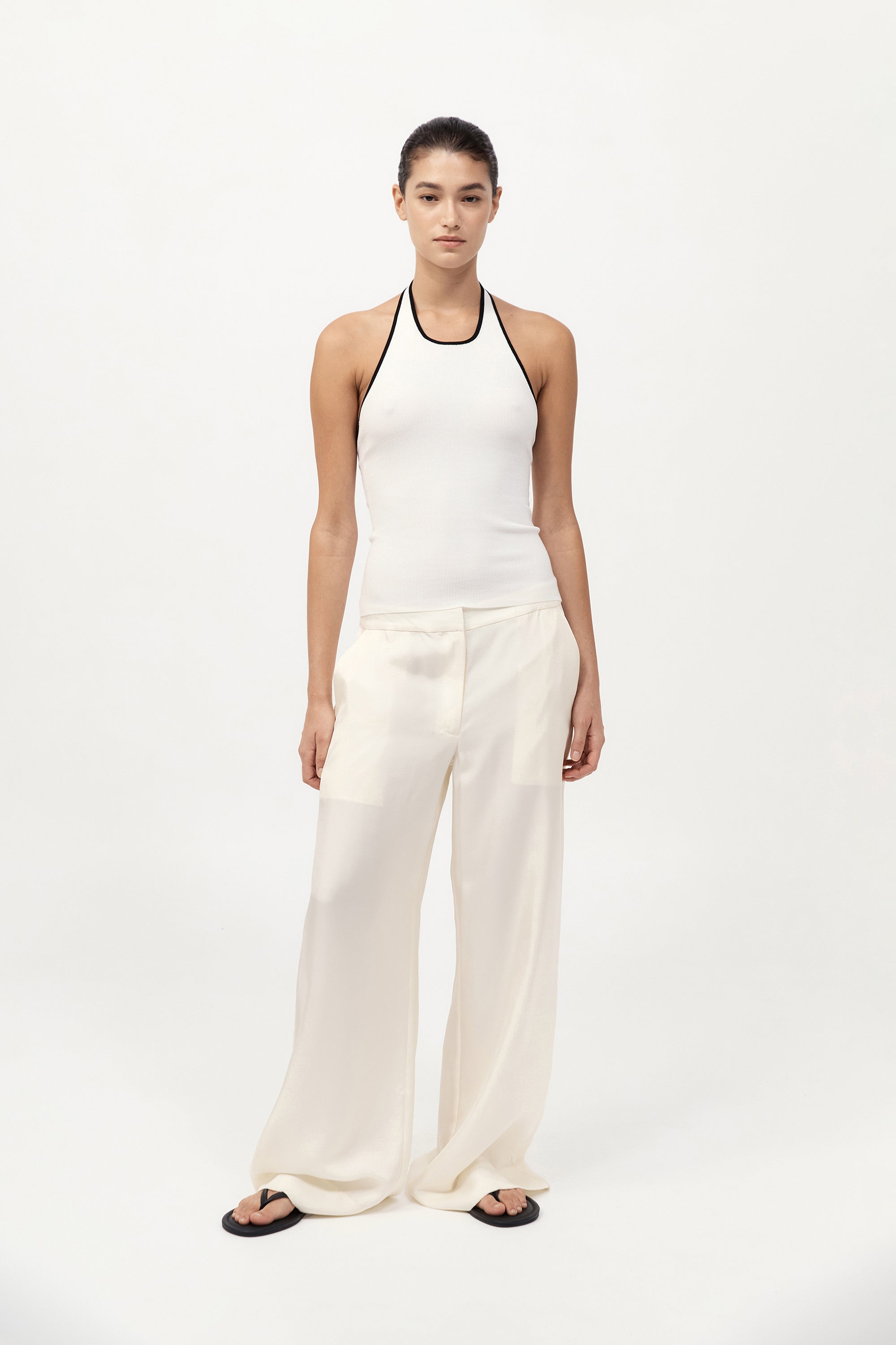 Fine Line Halter Top - Off White / Black