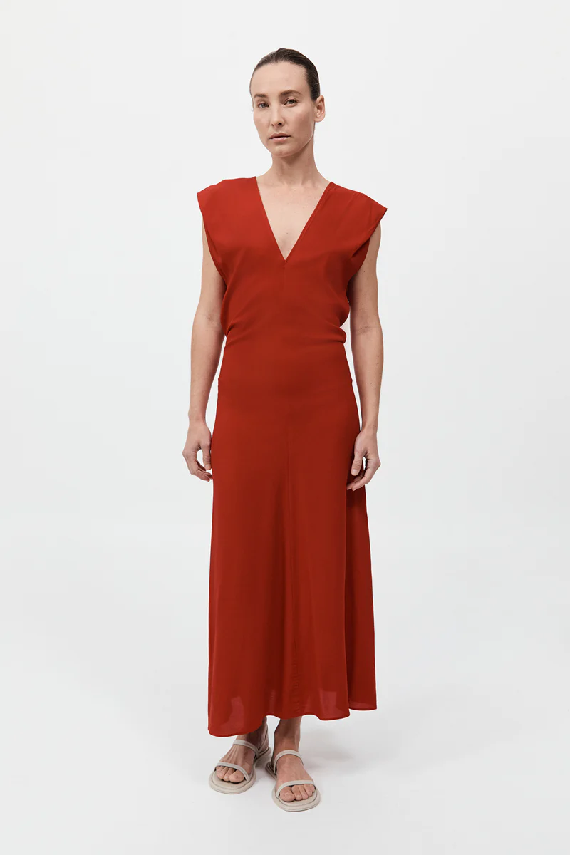 Plunge Drape Dress - Rosso