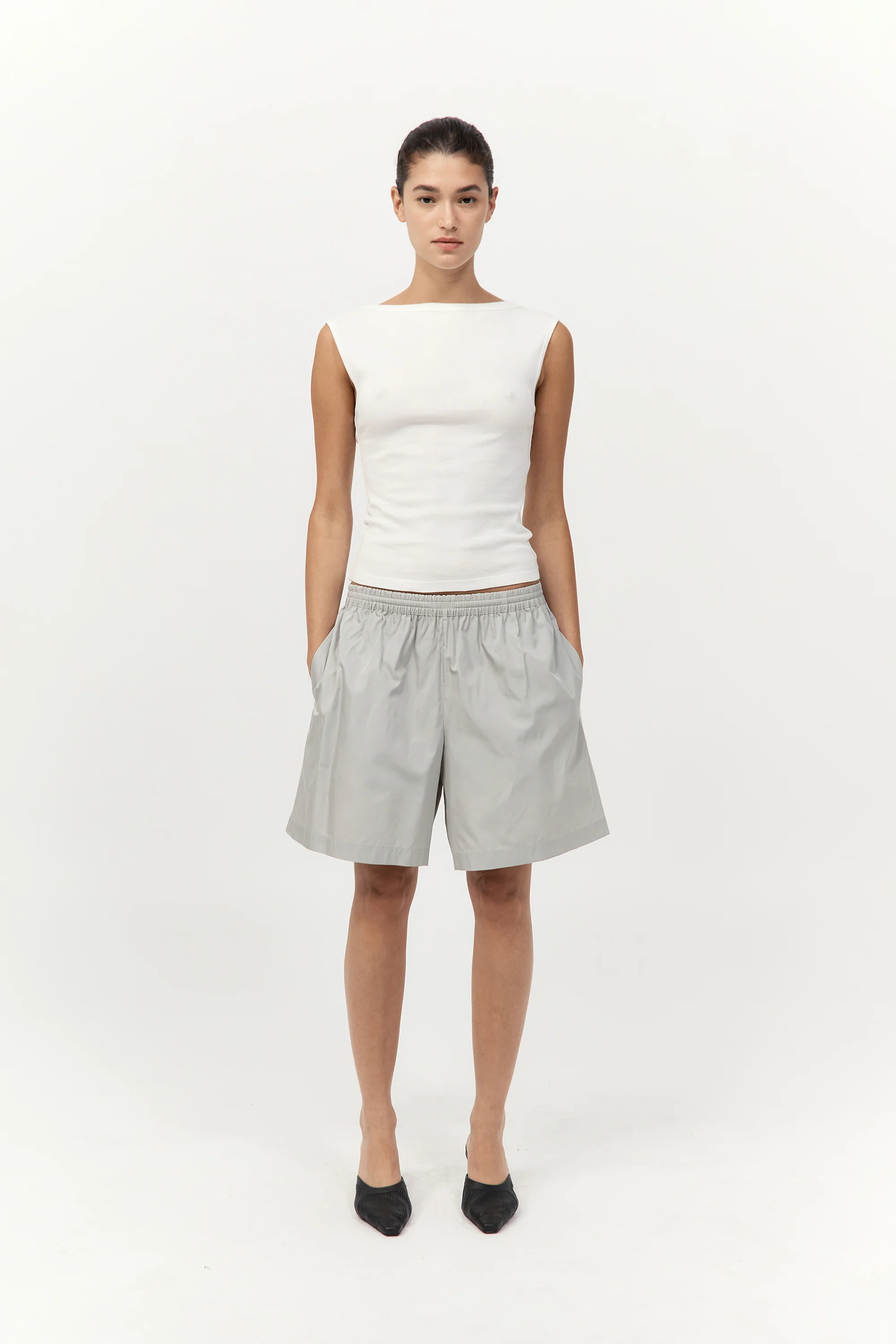 Paper Taffeta Short - Silver / Off White