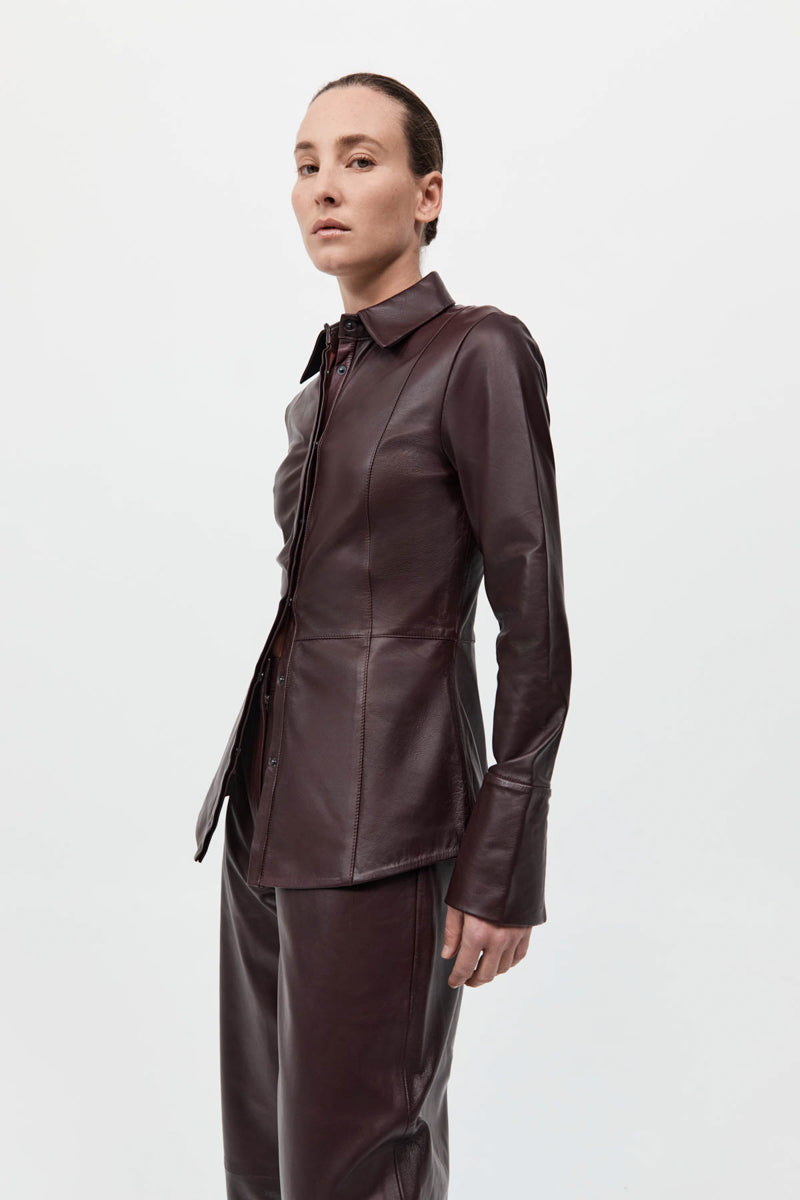 Leather Panelled Shirt - Bordeaux