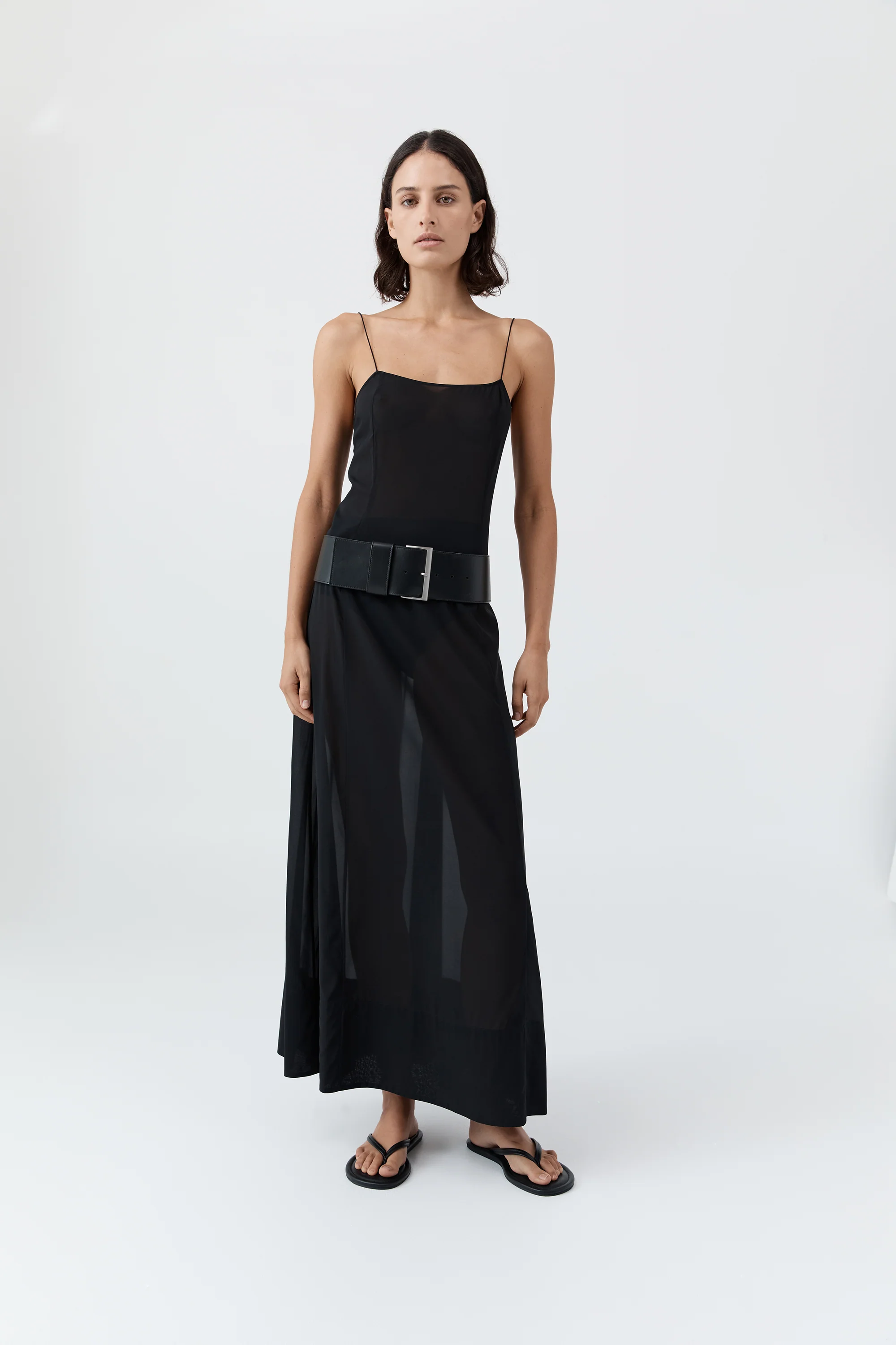 Sheer Silk Slip Dress - Black