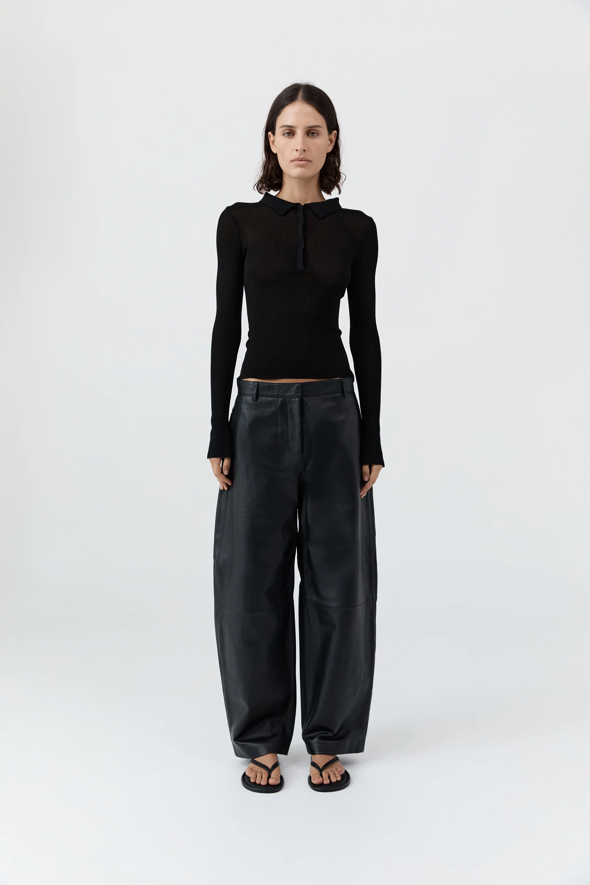 Petit Polo Knit Top - Black