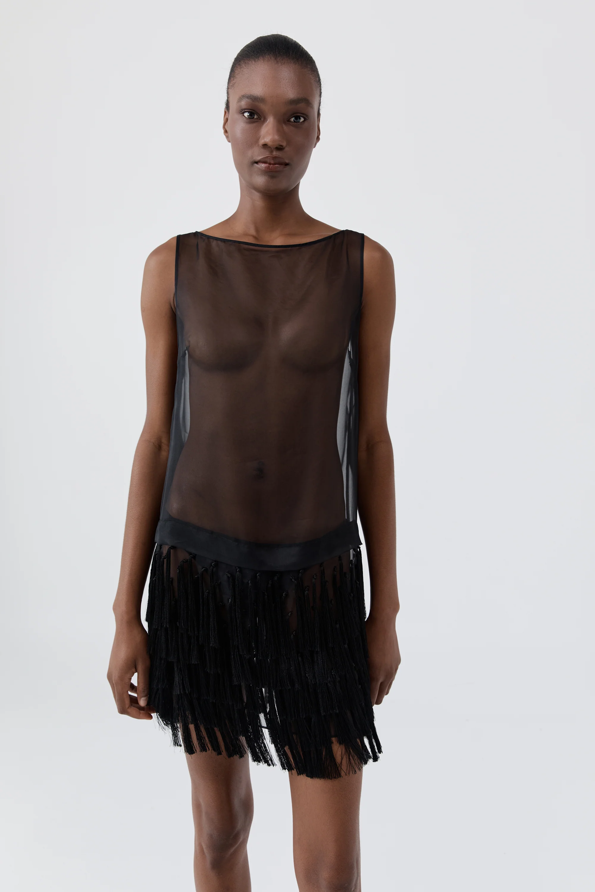 Tassel Shift Mini Dress - Black