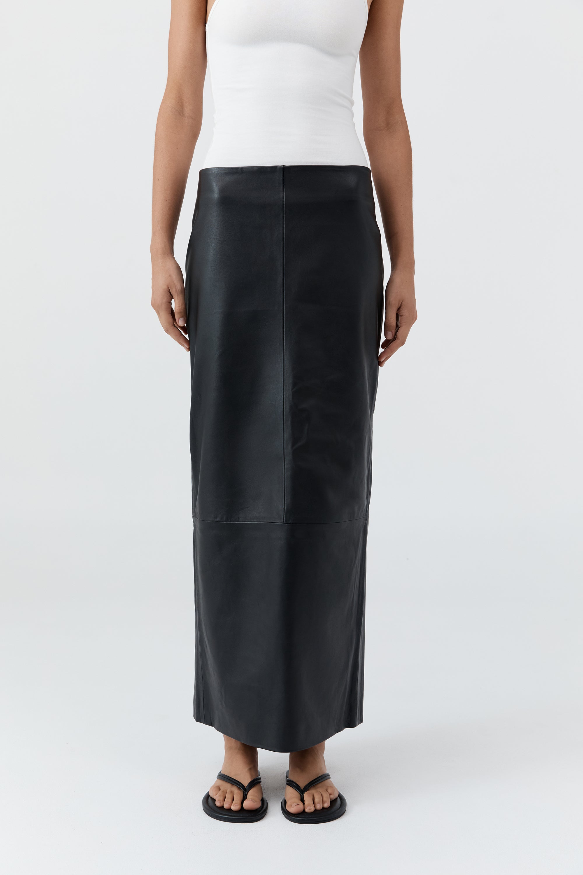 Leather Column Skirt - Black