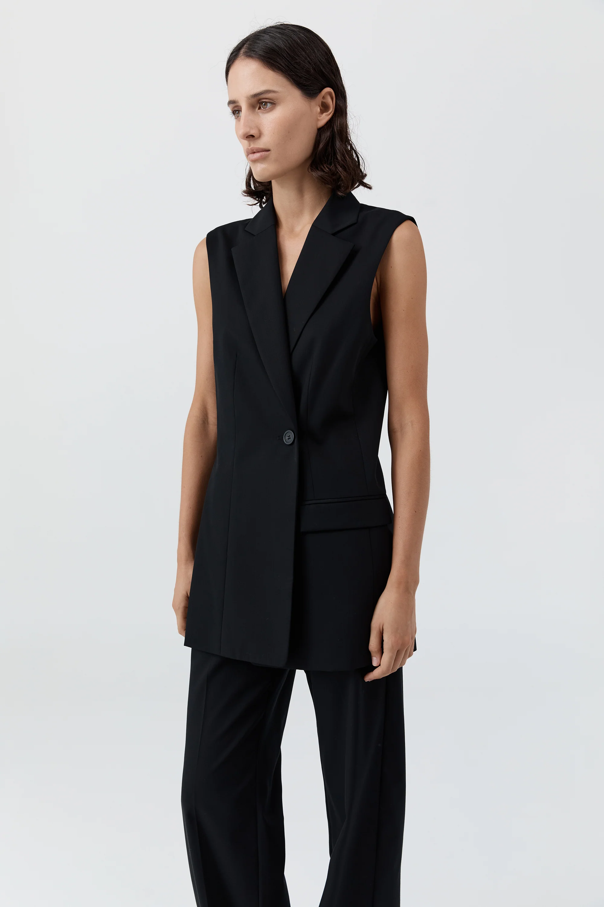 Wool Sleeveless Split Blazer - Black