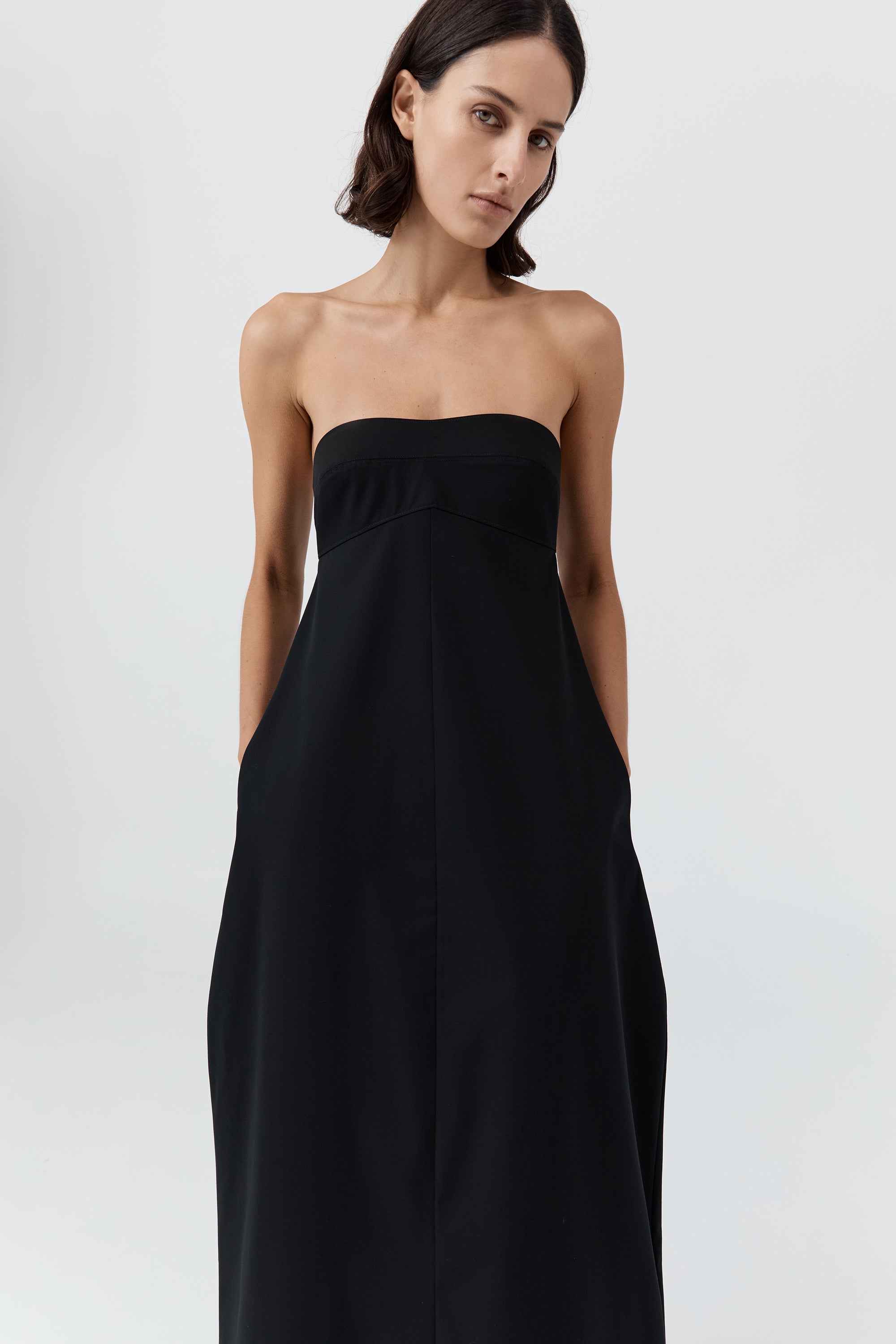 Wool Strapless Cocoon Dress - Black