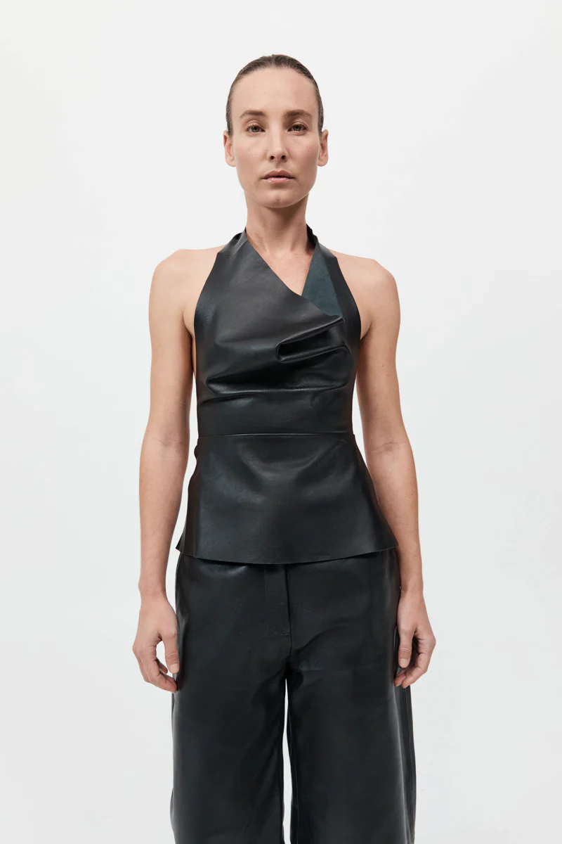 Leather Tie Top - Black