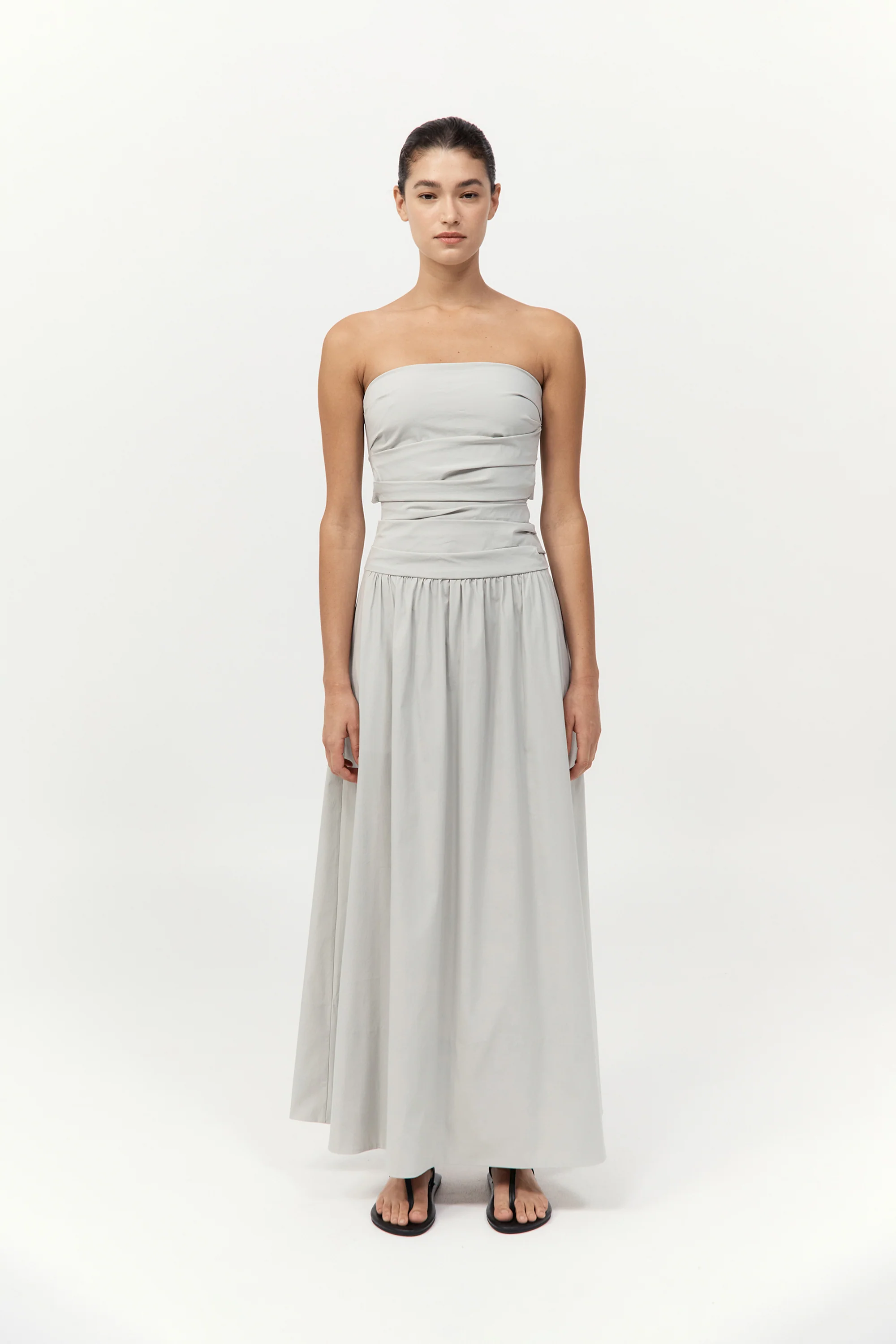 Gathered Strapless Tie Back Dress - Silver