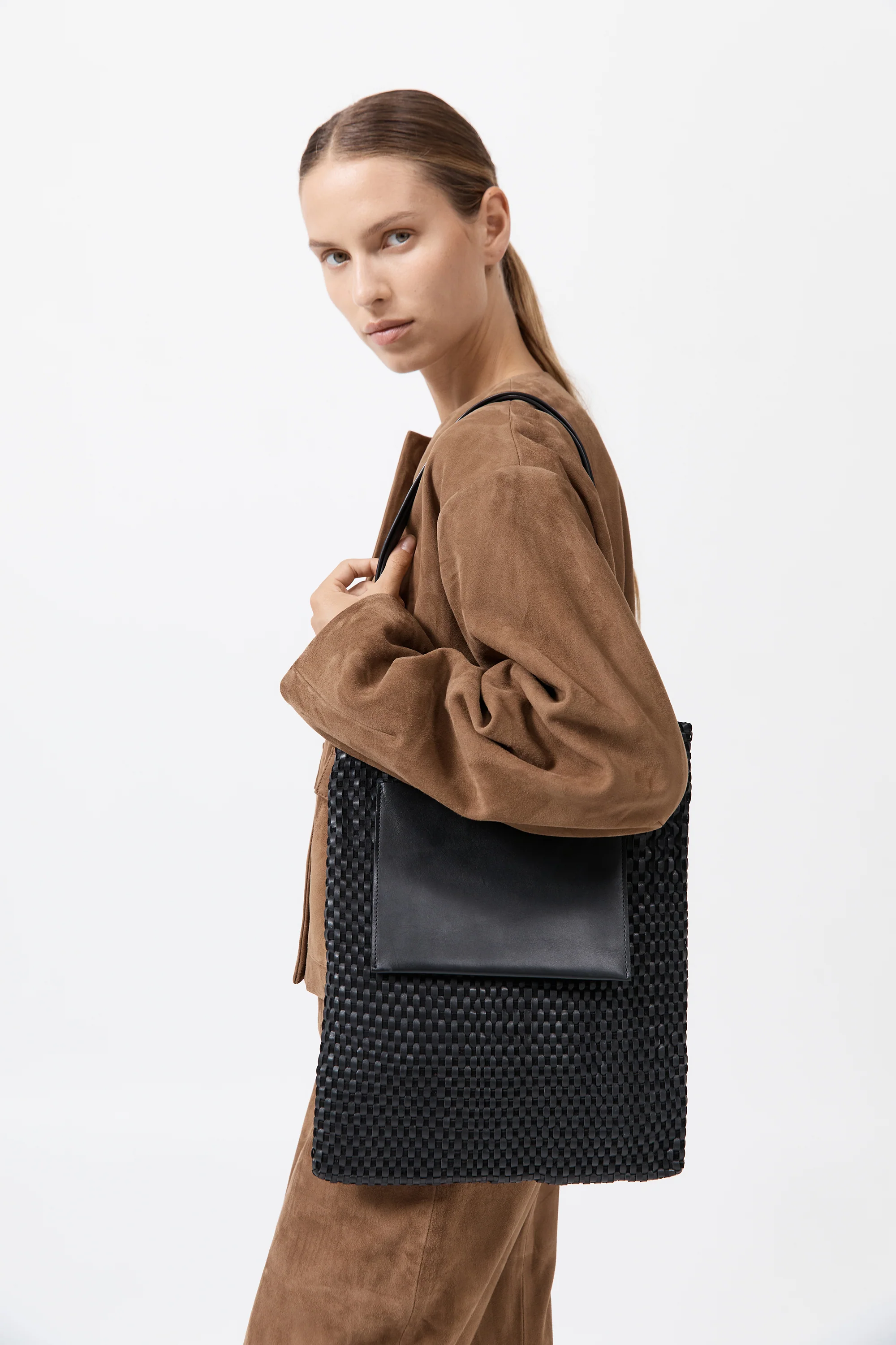Lattice Contrast Tote - Black