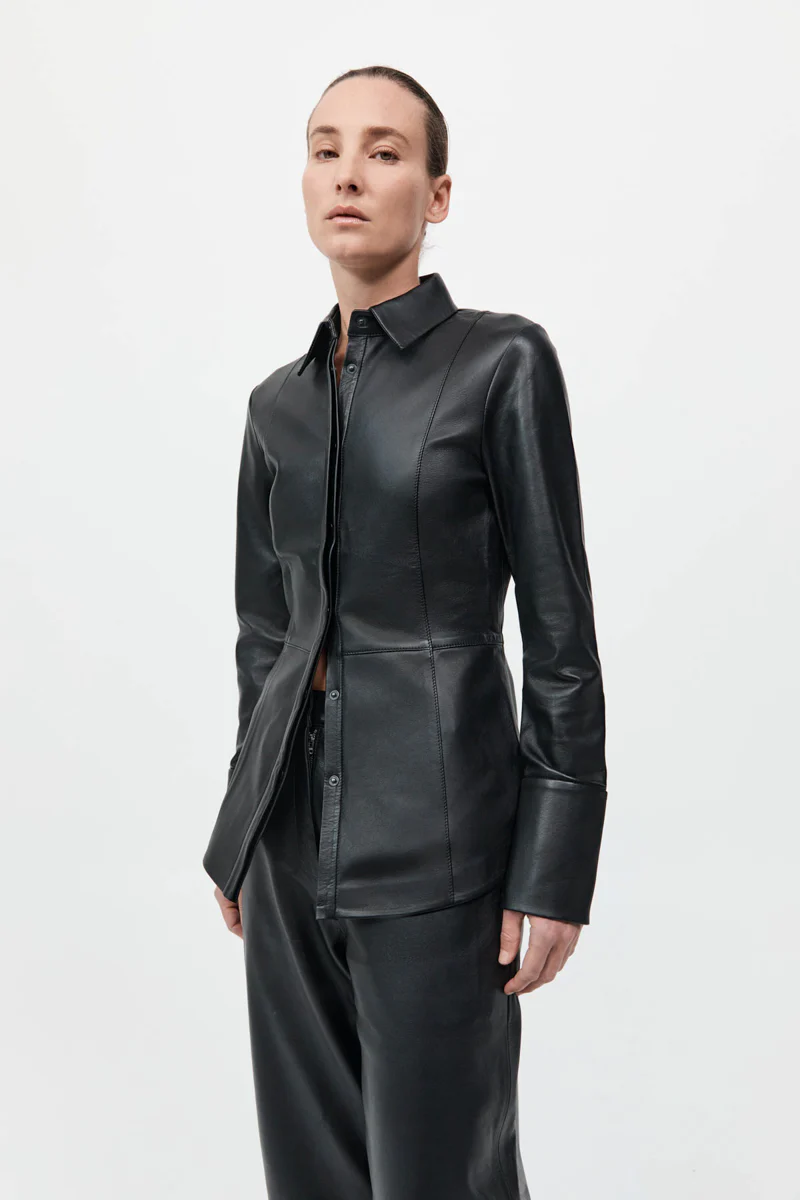 Leather Panelled Shirt - Black