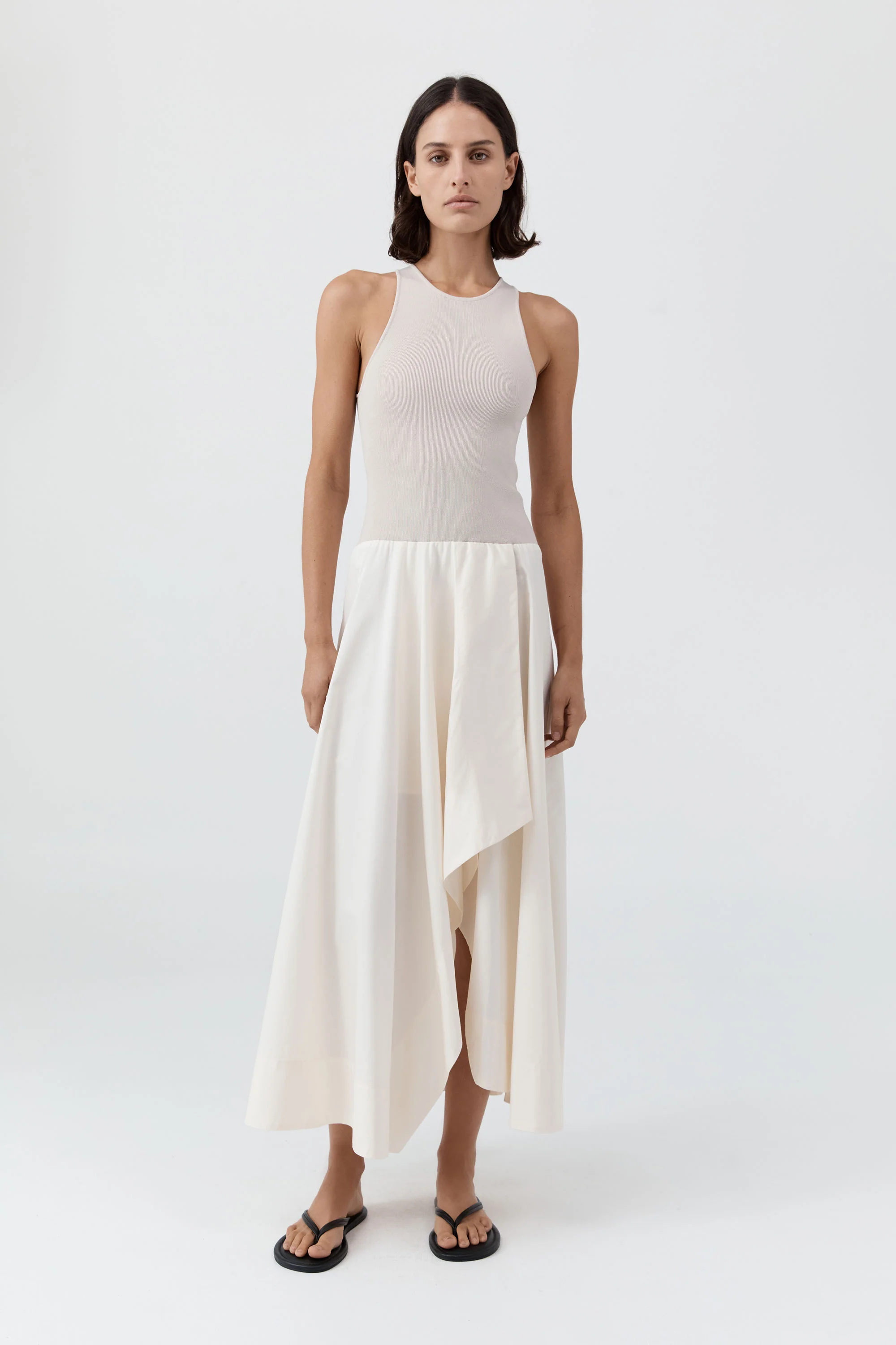 Knit Bodice Asymm Dress - Ecru