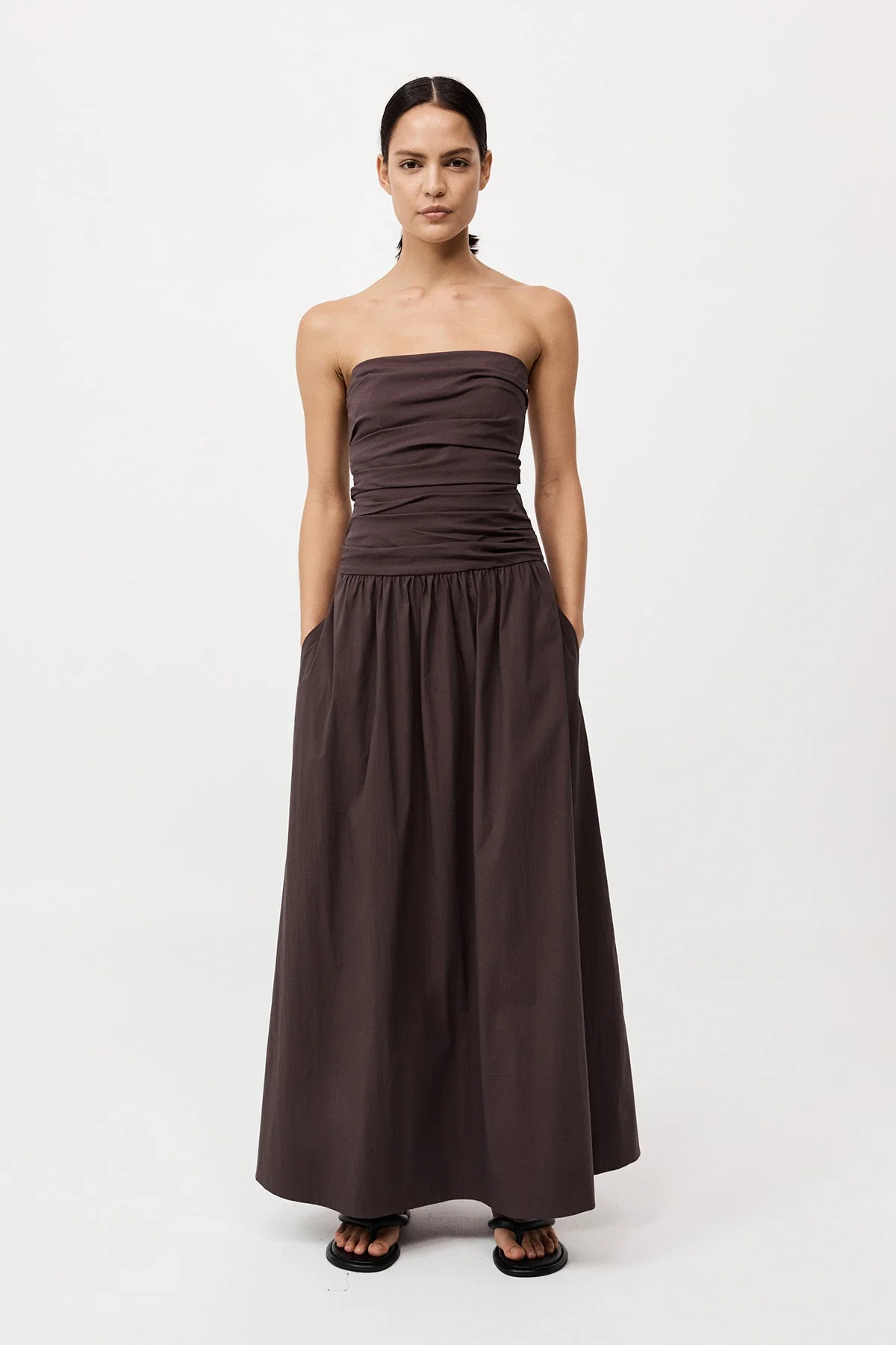 Gathered Strapless Tie Back Dress - Chocolate Plum