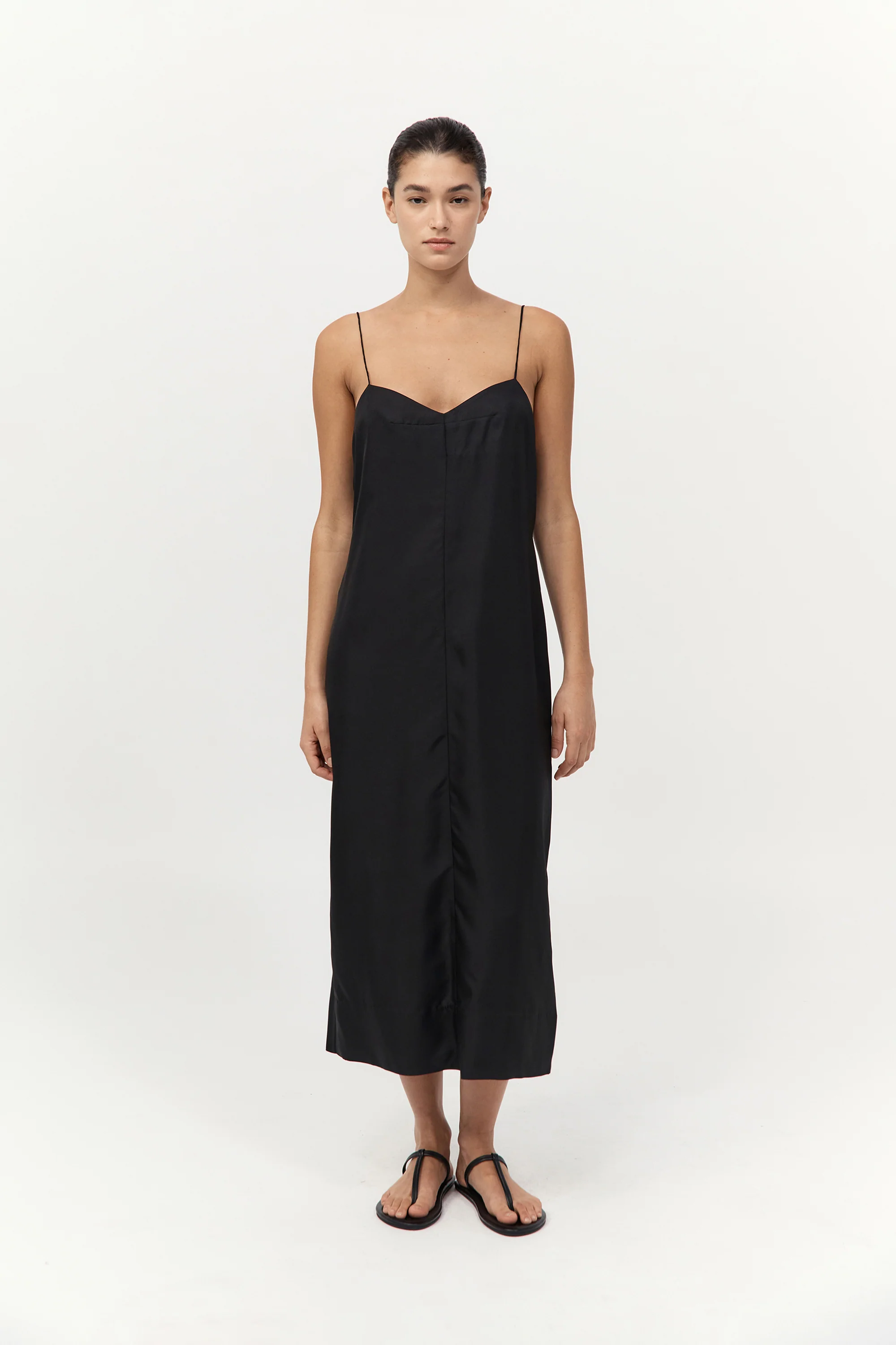 Silk Twill Slip Dress - Black
