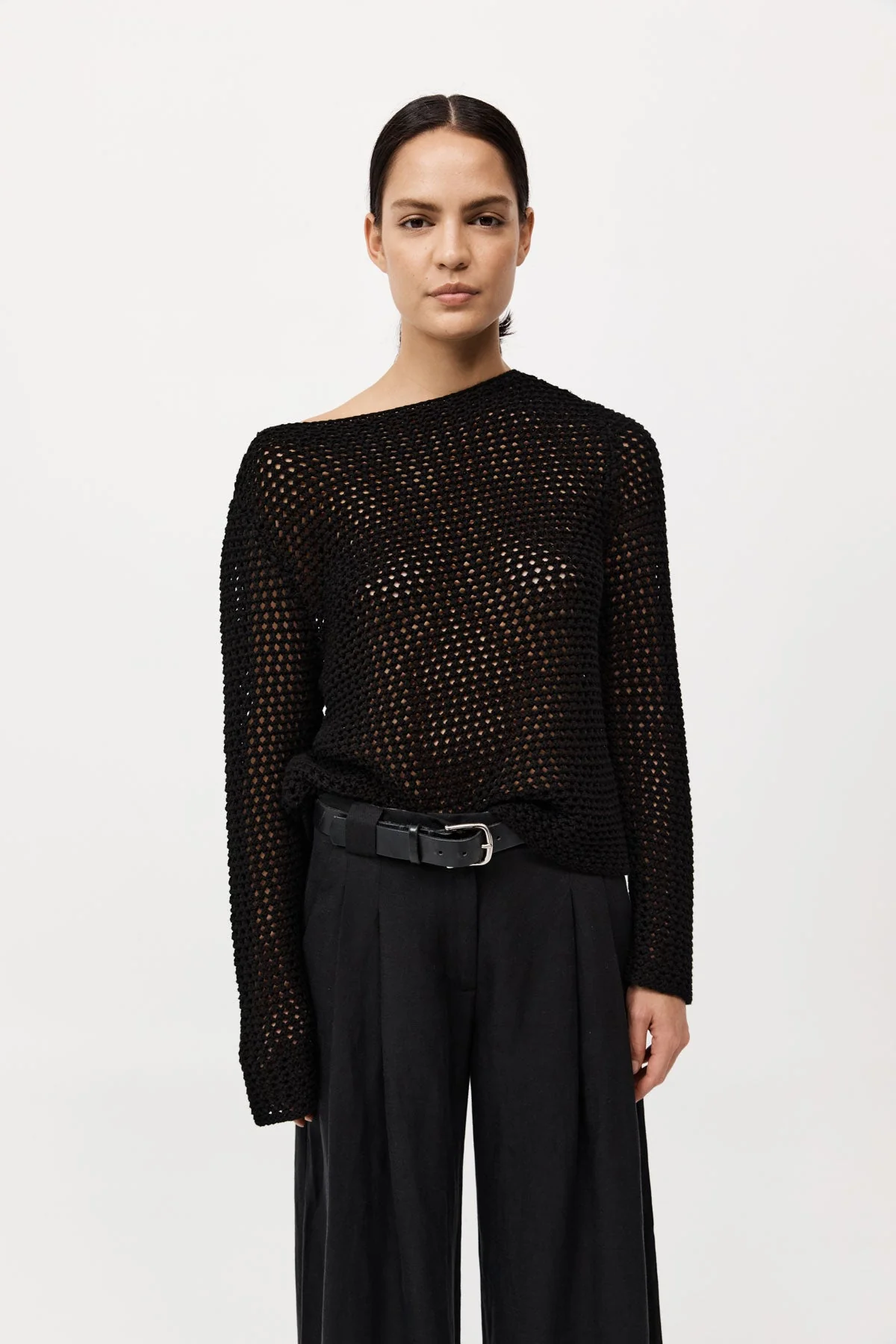 Cotton Crochet Jumper - Black