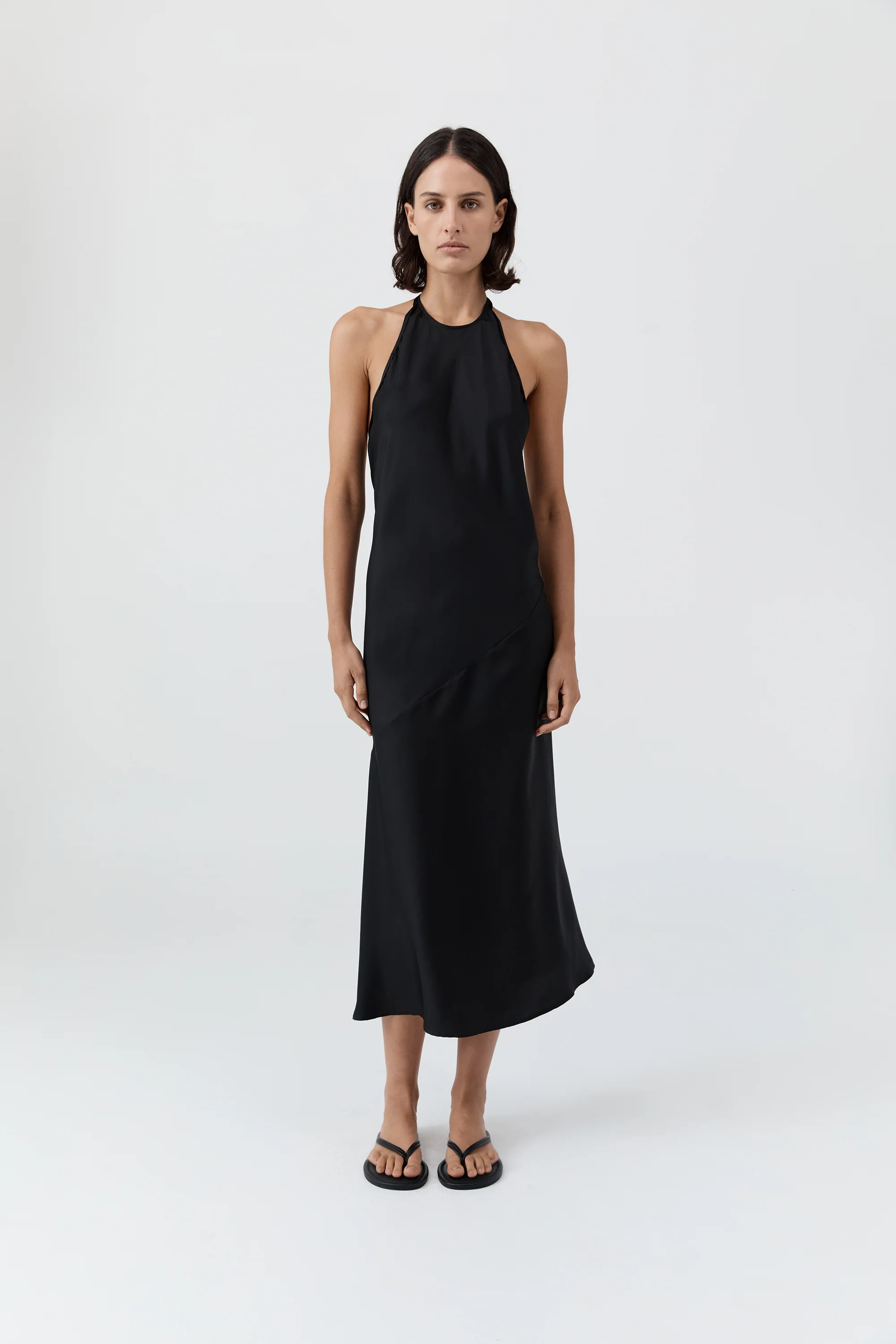 Silk Twill Halter Dress - Black