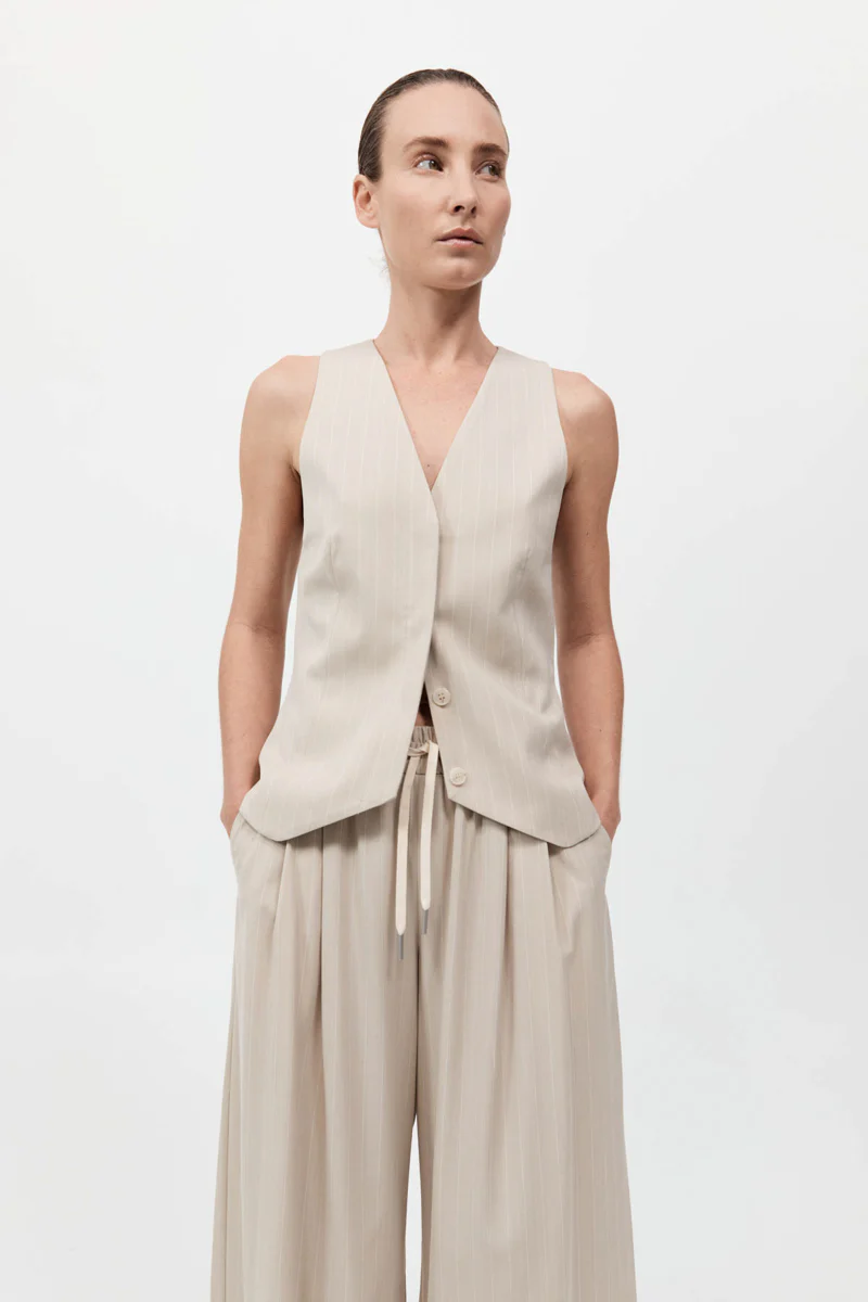 Pinstripe Wool Vest - Latte