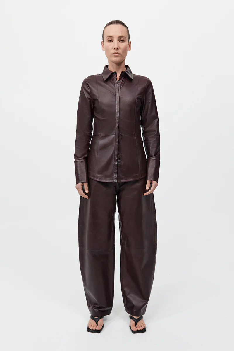 Leather Panelled Shirt - Bordeaux
