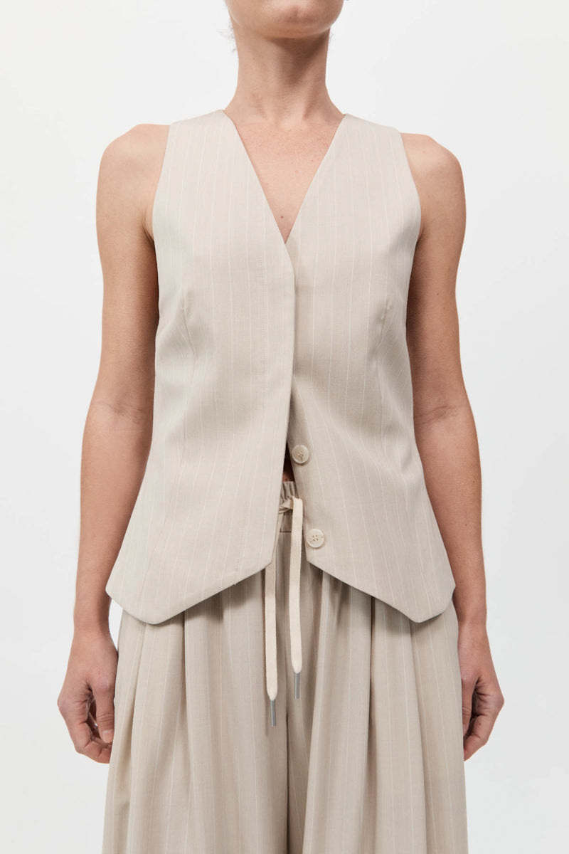 Pinstripe Wool Vest - Latte