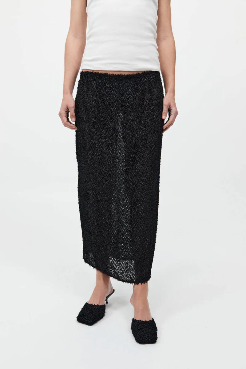 Feathered Silk Skirt - Black