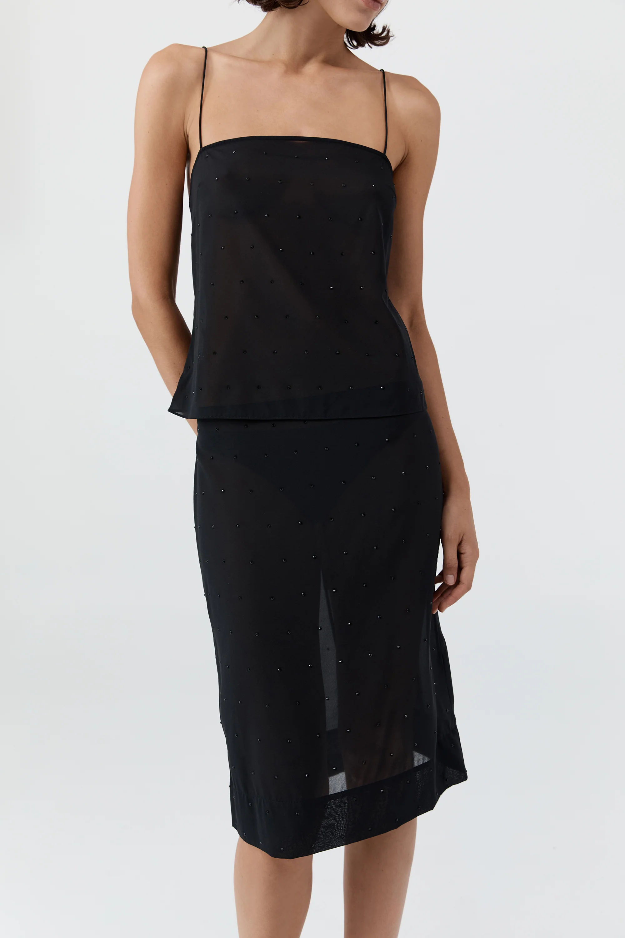 Silk Glass Beaded Cami - Black