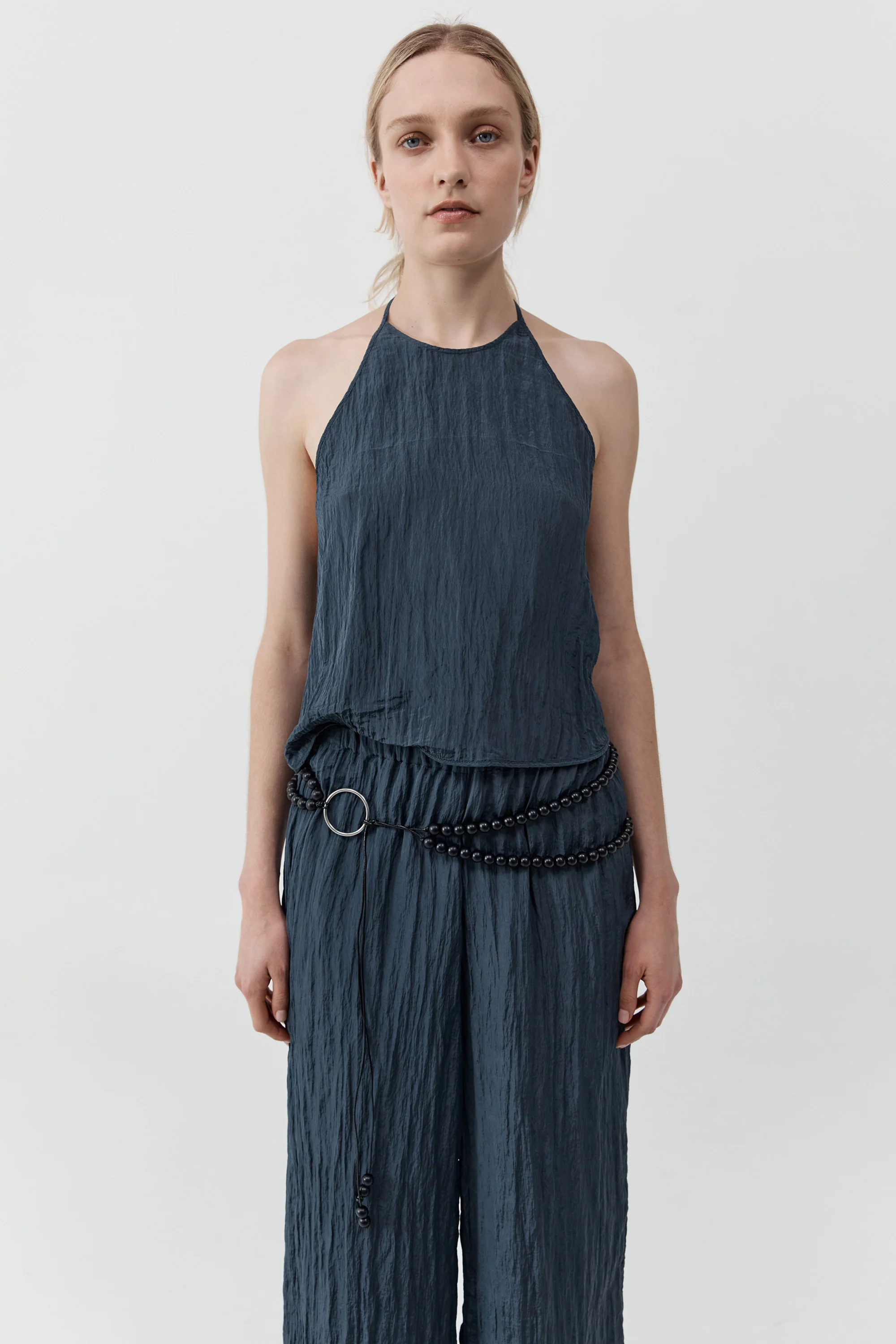 Crinkle Halter Top - Ink