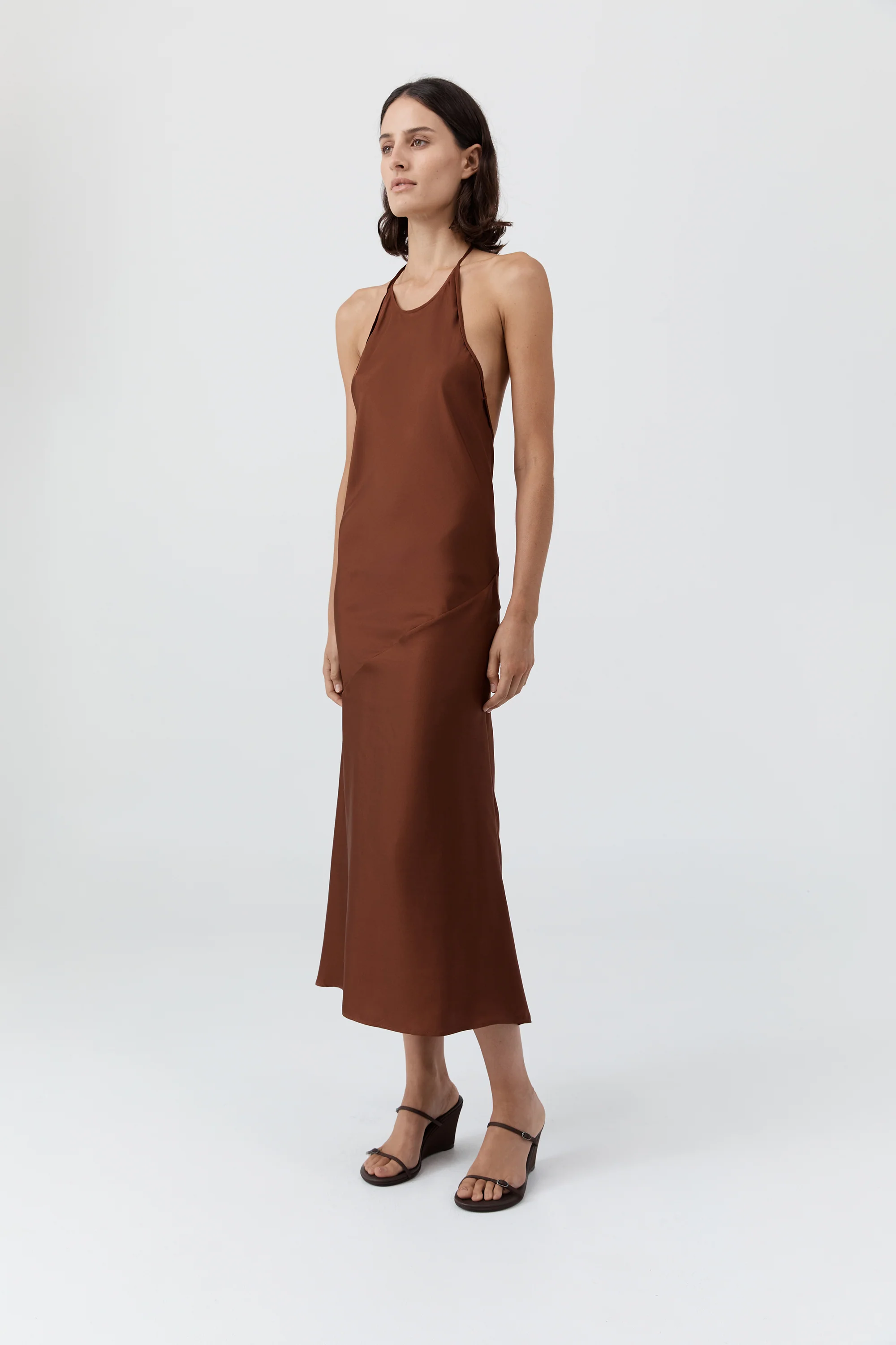 Silk Twill Halter Dress - Brick