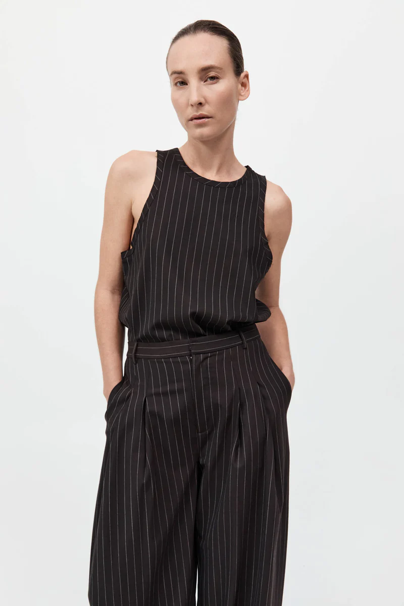 Wool Pinstripe Tank - Mahogany Stripe
