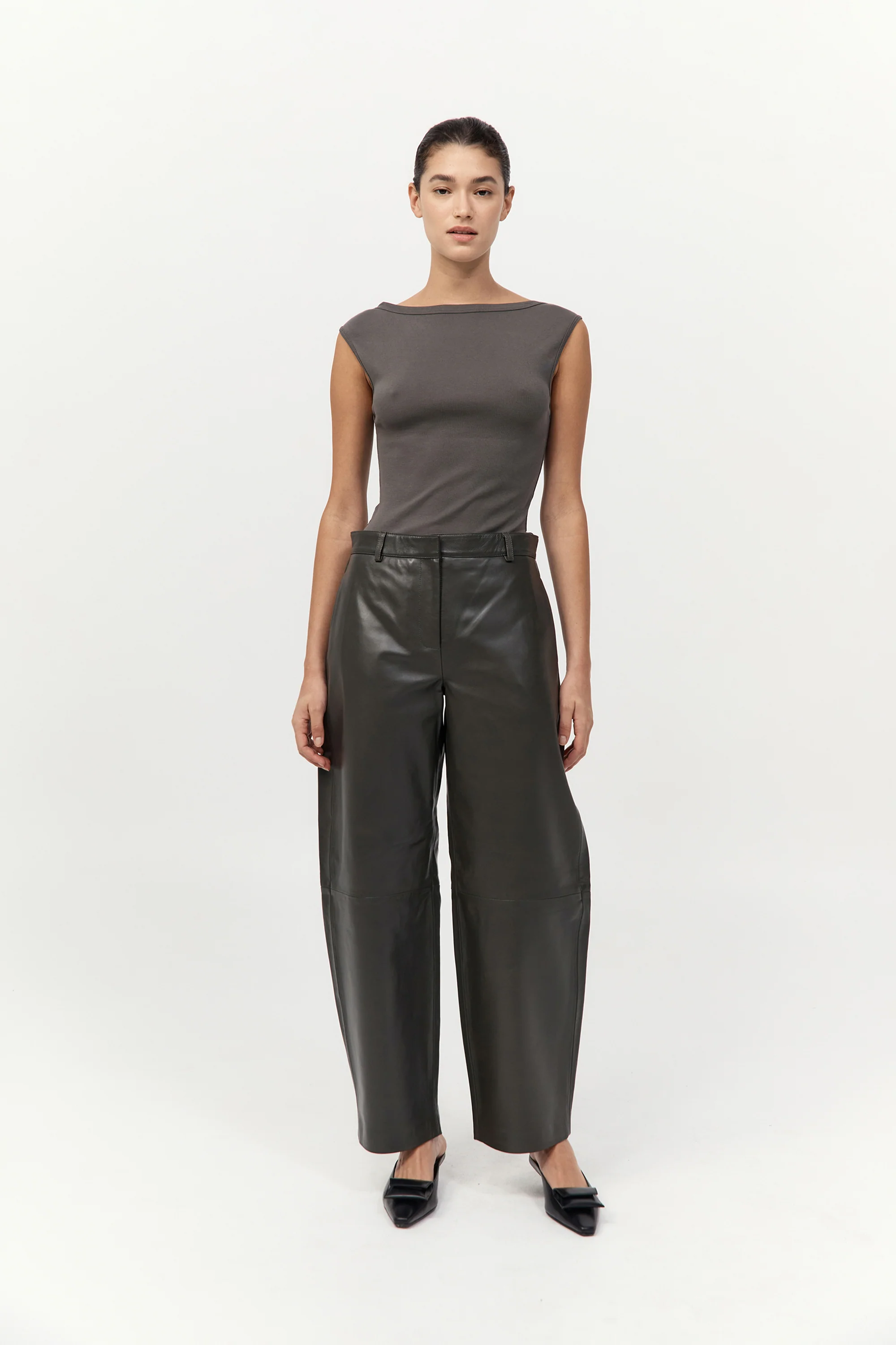 Leather Balloon Pants - Khaki