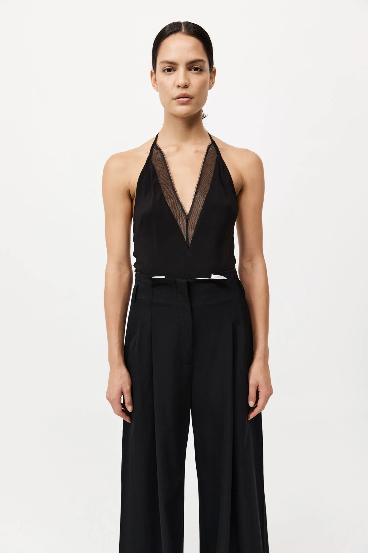 Silk Mesh Bias Top - Black