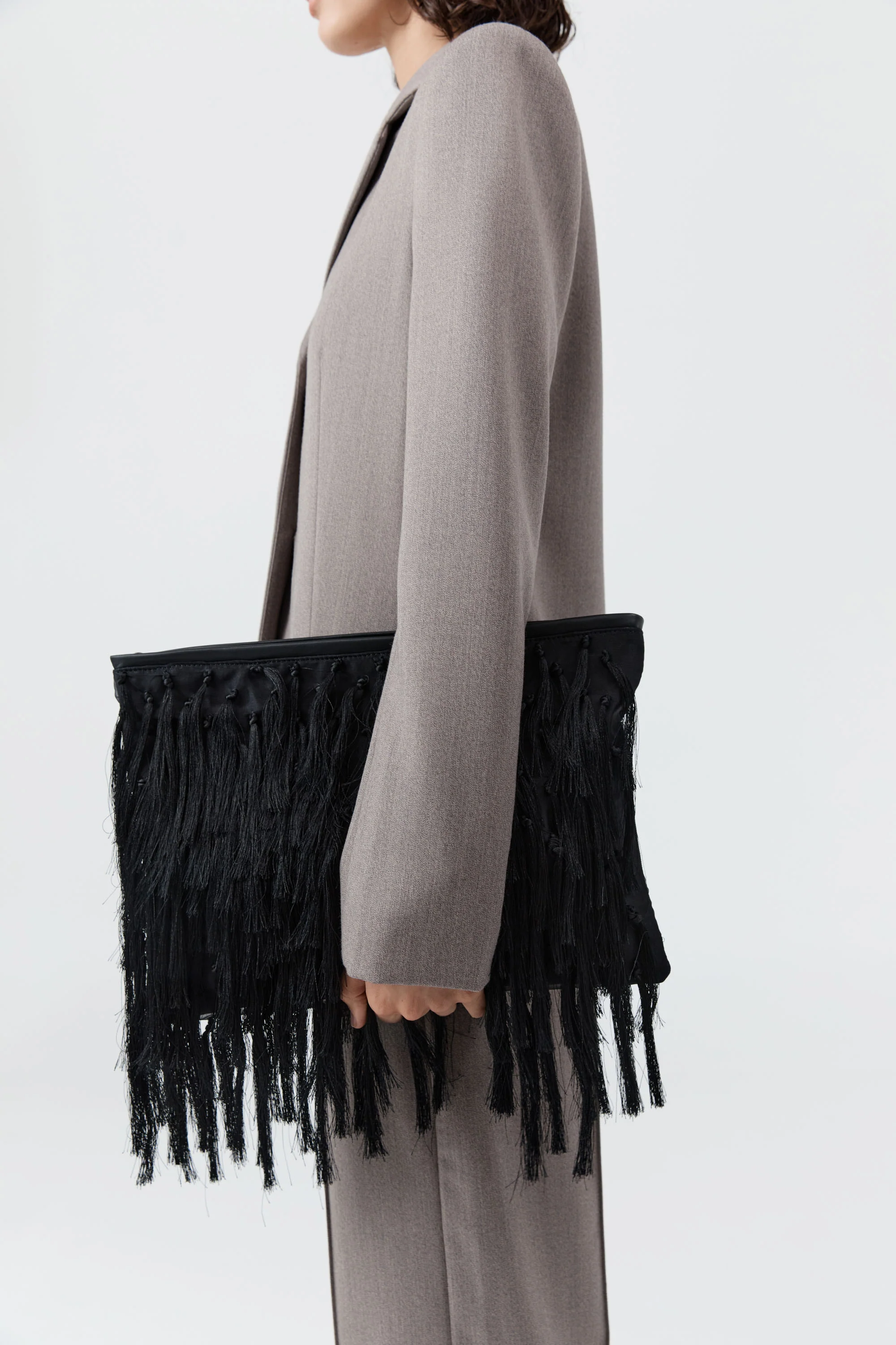 Tassel Oversized Clutch - Black