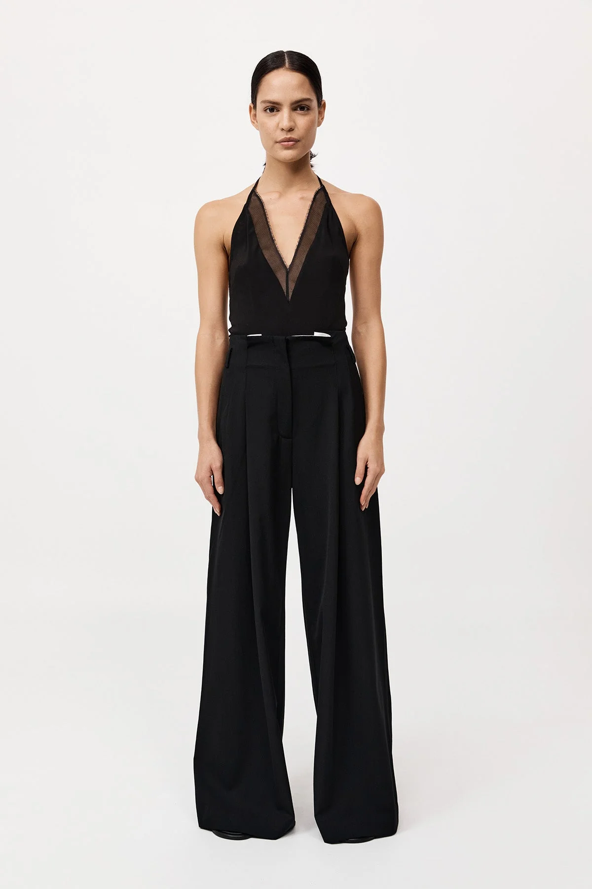 Silk Mesh Bias Top - Black